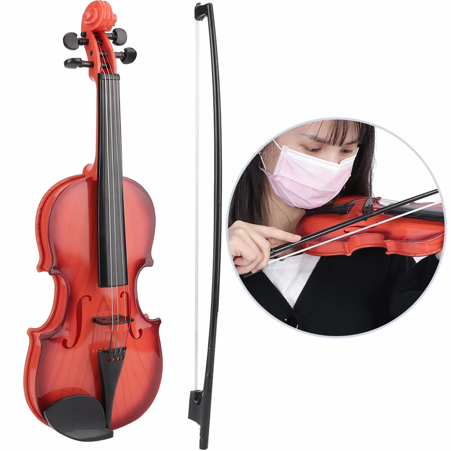 Skrzypce Zabawka Muzyczna Instrument Rozrywka dla Dzieci Symulowane Skrzypce Akustyczne Struna Muzyczna Początkujący Rozwijanie Praktyka (Jasnobrązowy)