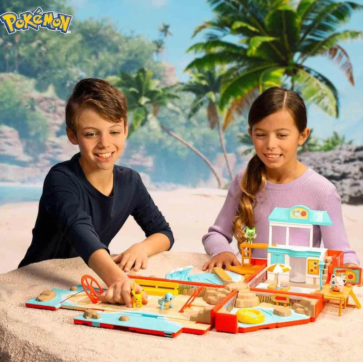 Pokémon PKW3424 - przenośny zestaw do zabawy - arena plażowa, oficjalny, składany świat zabawy z Pikachu, od 4 lat
