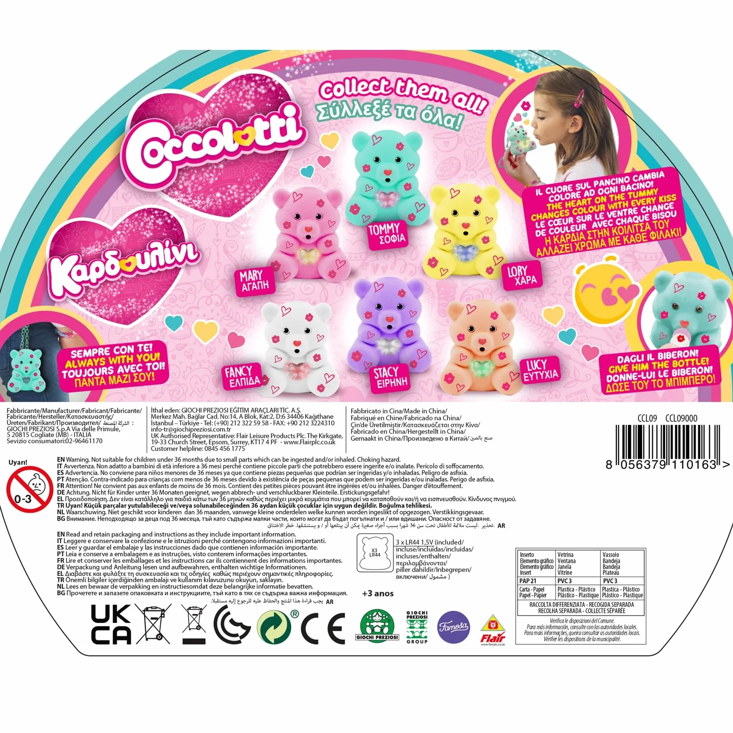 Giochi Preziosi COCCOLOTTI, interaktywny miś, który cię całuje, efekty świetlne, różowy wzór, dla dzieci od 3 lat, CCL093