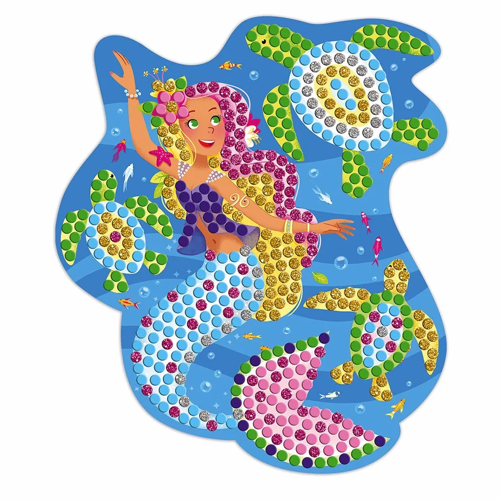 Janod - Dolphins and Mermaids Mosaics Set - Les Ateliers Du Calme - Children’s Creative Leisure Kit - Develops Fine Motor Skills and Concentration - Suitable for Ages 7 and Up, J07961