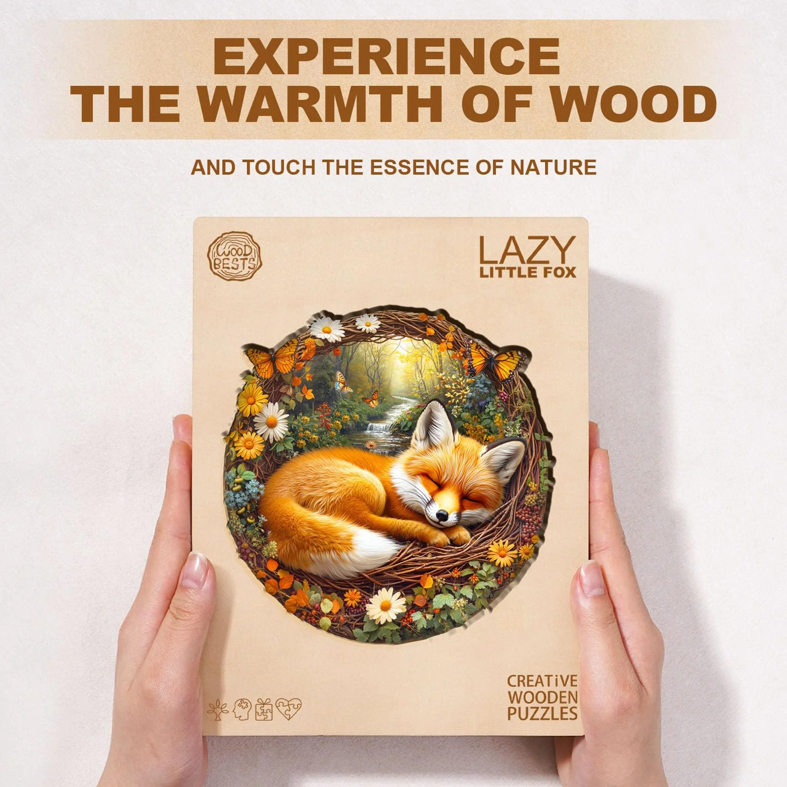 Drewniane puzzle dla dorosłych leniwy mały lis - 200 elementów, okrągłe puzzle, pudełko na prezent, dekoracja ścienna (dorośli/dzieci)