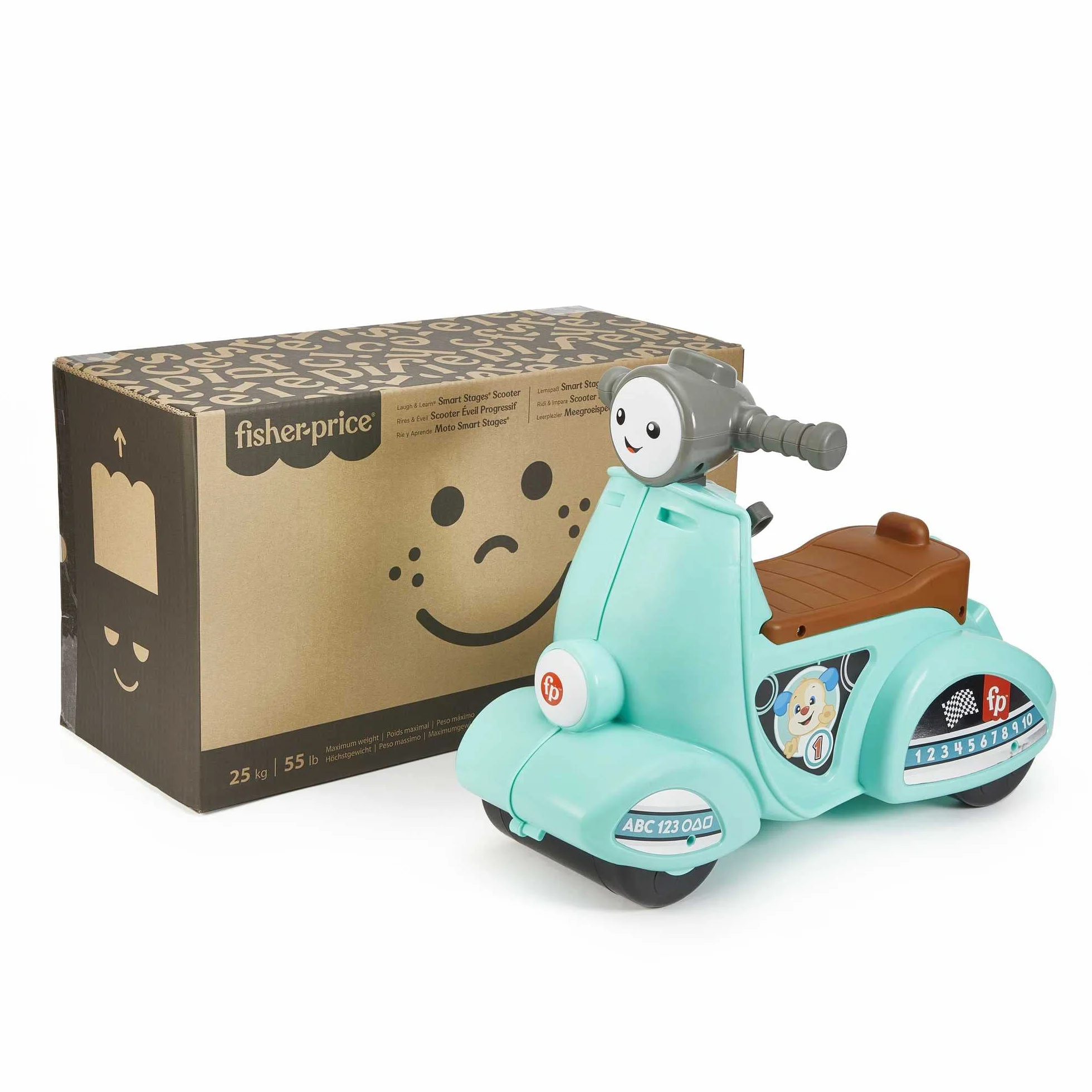 Fisher-Price HMV76 - zabawka jeżdżąca na hulajnodze dla maluchów z treścią edukacyjną Smart Stages do odgrywania ról, wersja wielojęzyczna, zabawka edukacyjna, baby playzeg od 12 miesięc
