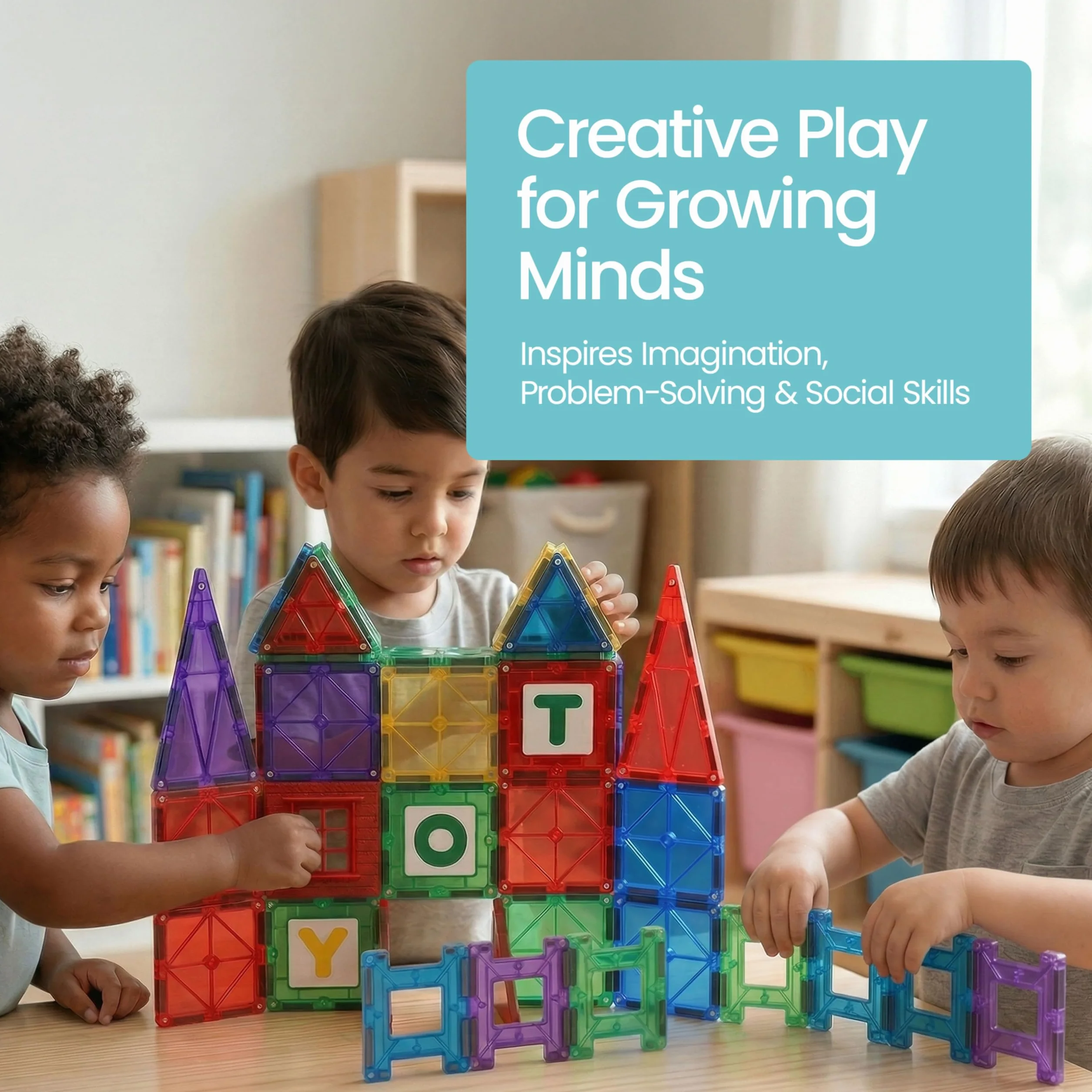 Playmags 150 Pcs Klocki Magnetyczne - Silniejsze magnesy Solidna Super Durable z Vivid jasny kolor płytek - 18 Kawałek Clickins Akcesoria do Zwiększ swoją kreatywność Zawiera Car Connectivity
