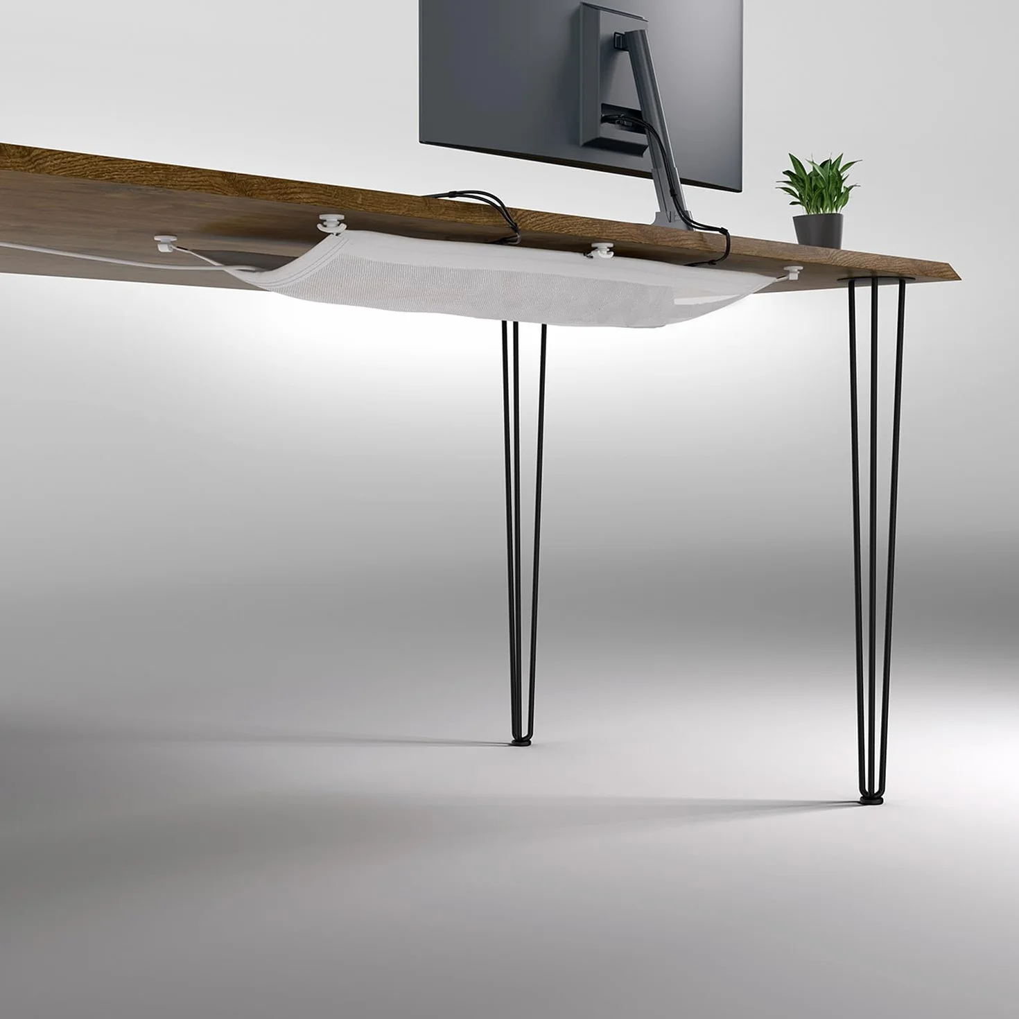 Korytko kablowe pod biurko - elastyczne zarządzanie kablami pod biurkiem białe - wreszcie porządek na biurku - siatka kablowa biała do zarządzania kablami pod biurkiem - Ultimate Setup