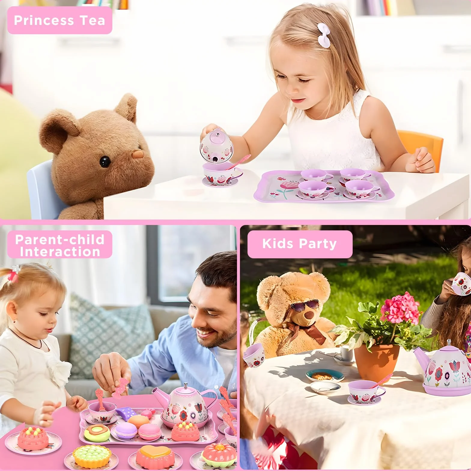 48 sztuk Zestaw do herbaty dla dzieci, zastawa stołowa dla lalek Zestaw kuchenny dla dzieci z blaszanym czajnikiem, Kitchen Tea Party, zabawkami dla dziewczynek 3 4 5 6 7 lat