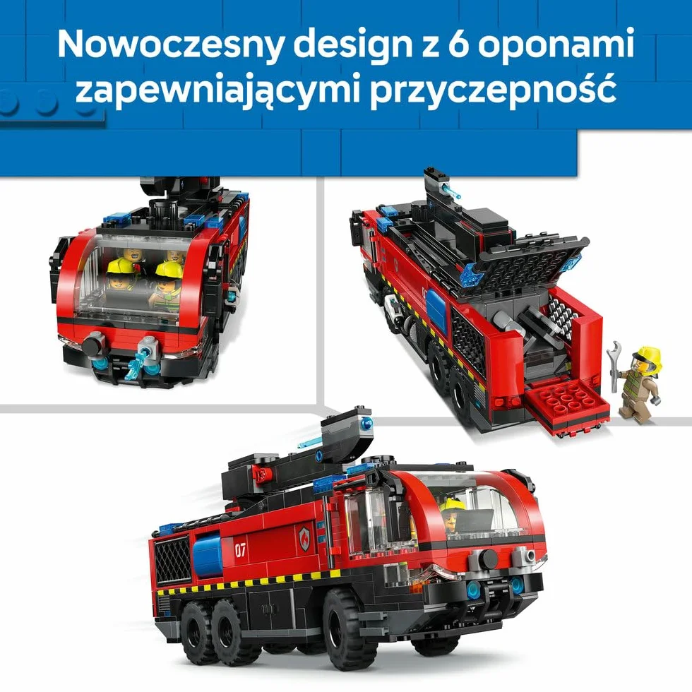 LEGO City Lotniskowy wóz strażacki, zabawka dla dzieci od 7 lat, klocki konstrukcyjne z pojazdem ratunkowym i czterema minifigurkami, prezent dla 7-latka, dla chłopca i dziewczynki na urodziny 60499