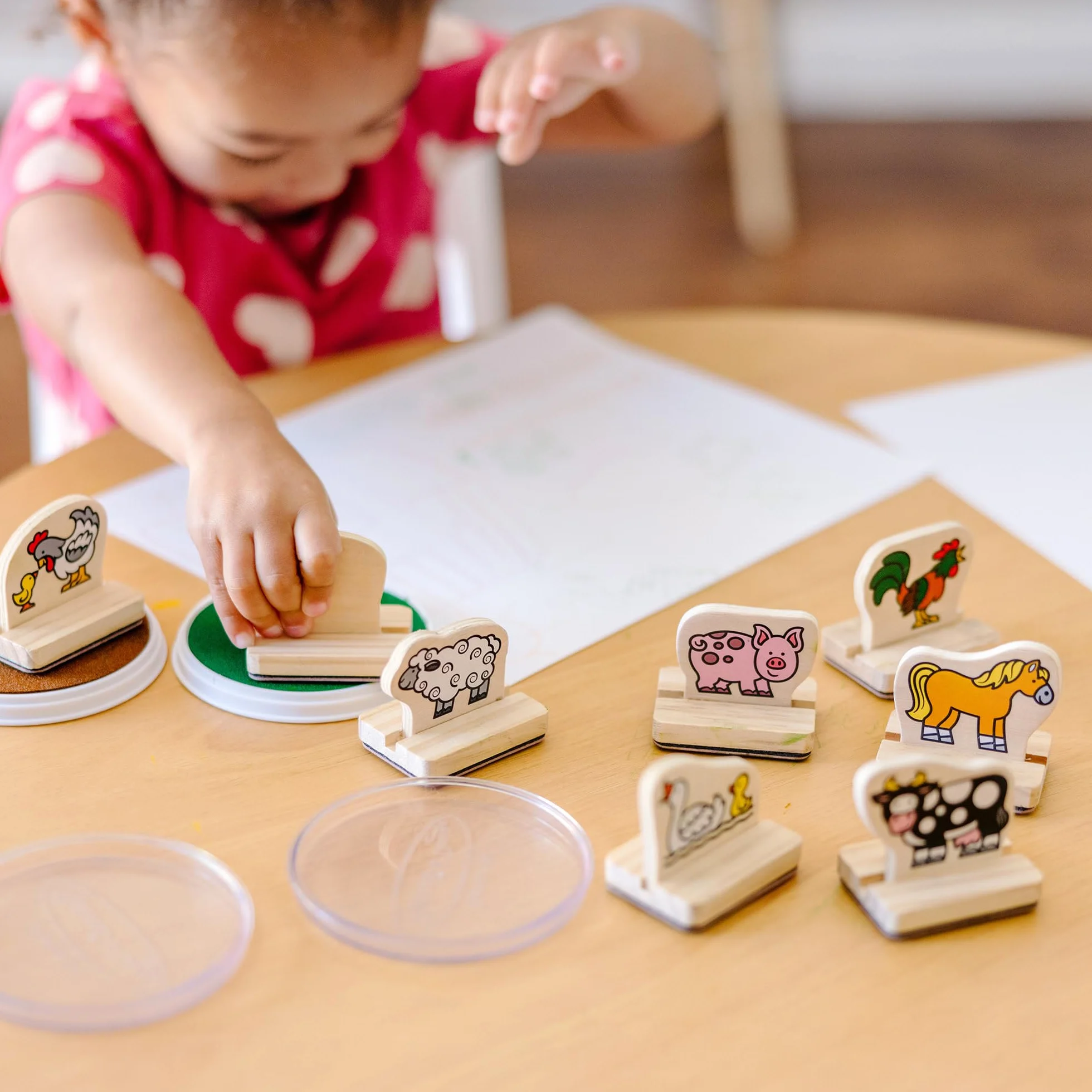 Melissa & Doug My First Wooden Stamp Set Farm Animals Drewnianych Pieczątek 8 sztuk Wielokolorowy