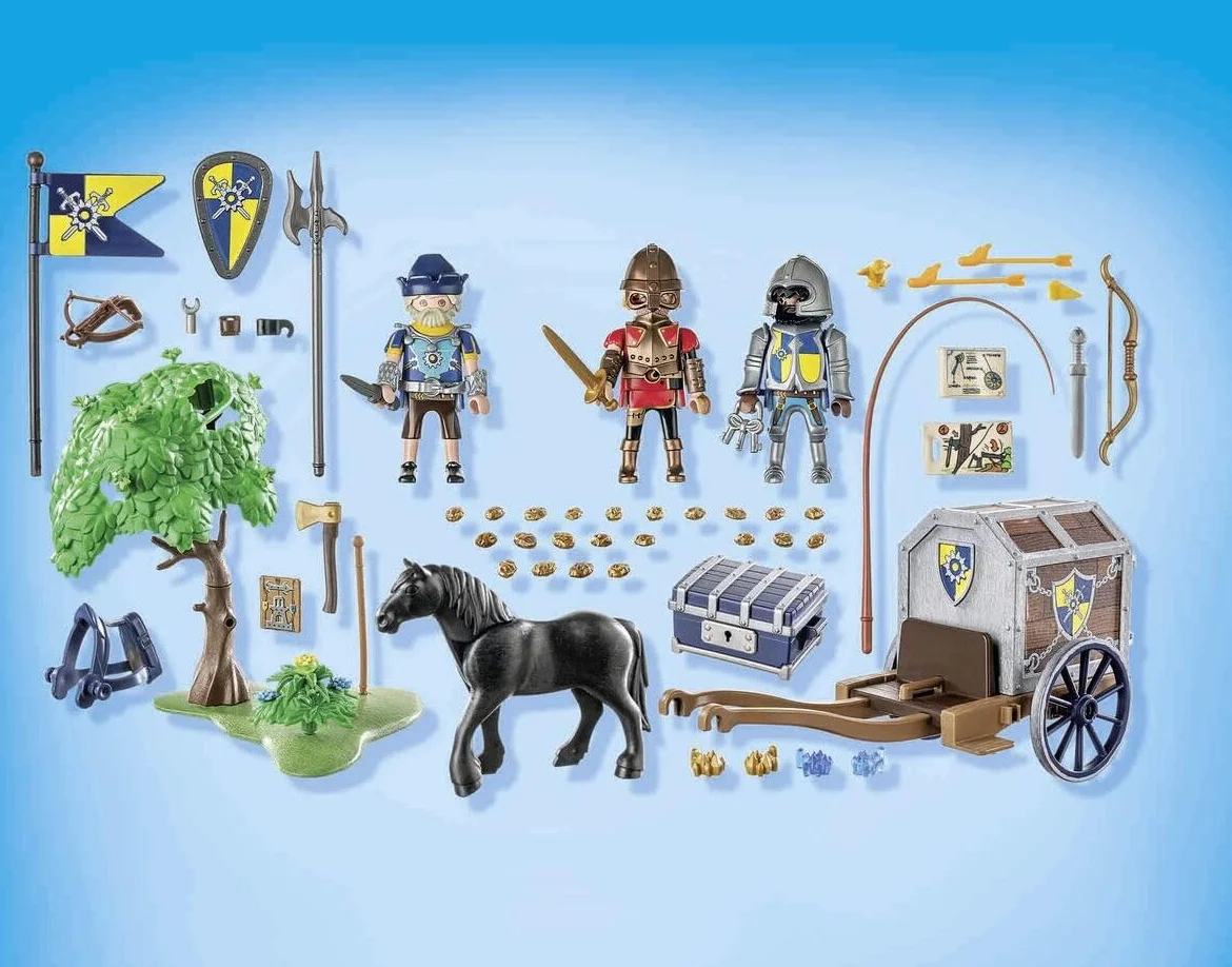 PLAYMOBIL Novelmore 71484 Napad na wóz transportowy, bitwa o złoto, Rycerze Novelmore kontra Burnham Raiders. Zabawne i pomysłowe odgrywanie ról, zabawki dla dzieci w wieku od 4 roku życia