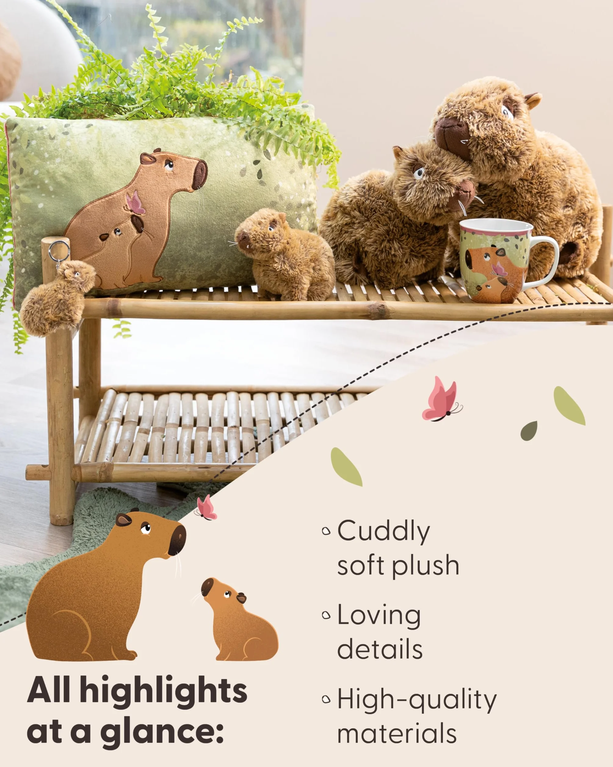 NICI poduszka przytulanka Capybara Capy-Barbara 43 x 25 cm - Puszysta poduszka przytulanka Capybara dla dziewczynek, chłopców i niemowląt, prostokątna poduszka pluszowa - 61226