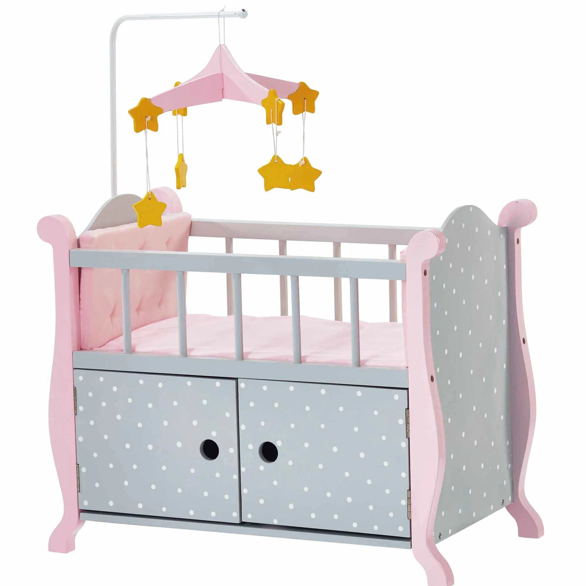 Olivia's Little World Szare ?ó?eczko i Schowek dla Lalek 45 cm Drewniane Meble do Zabawy TD-0206AG