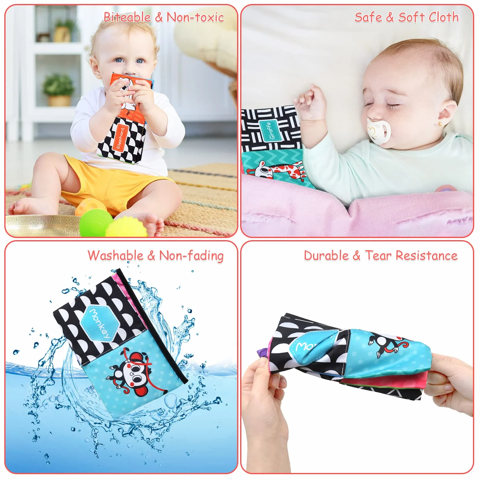 Gry Awakening Bebe 0-12 miesięcy, czarno-białe zabawki sensoryczne, książka miękka, edukacyjna zabawka Montessori