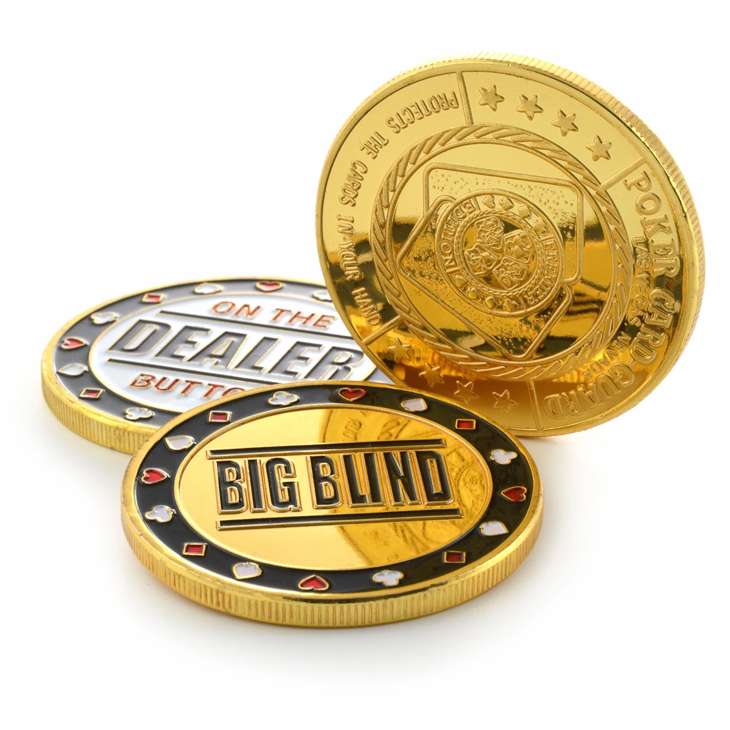 Ganzoo zestaw Dealer Button Small Blind Big Blind w etui, 3 masywne metalowe monety pokerowe, ryflowane krawędzie antypoślizgowe, trójwymiarowe tłoczenia po obu stronach, Ø40 mm, grubość 3,1 mm