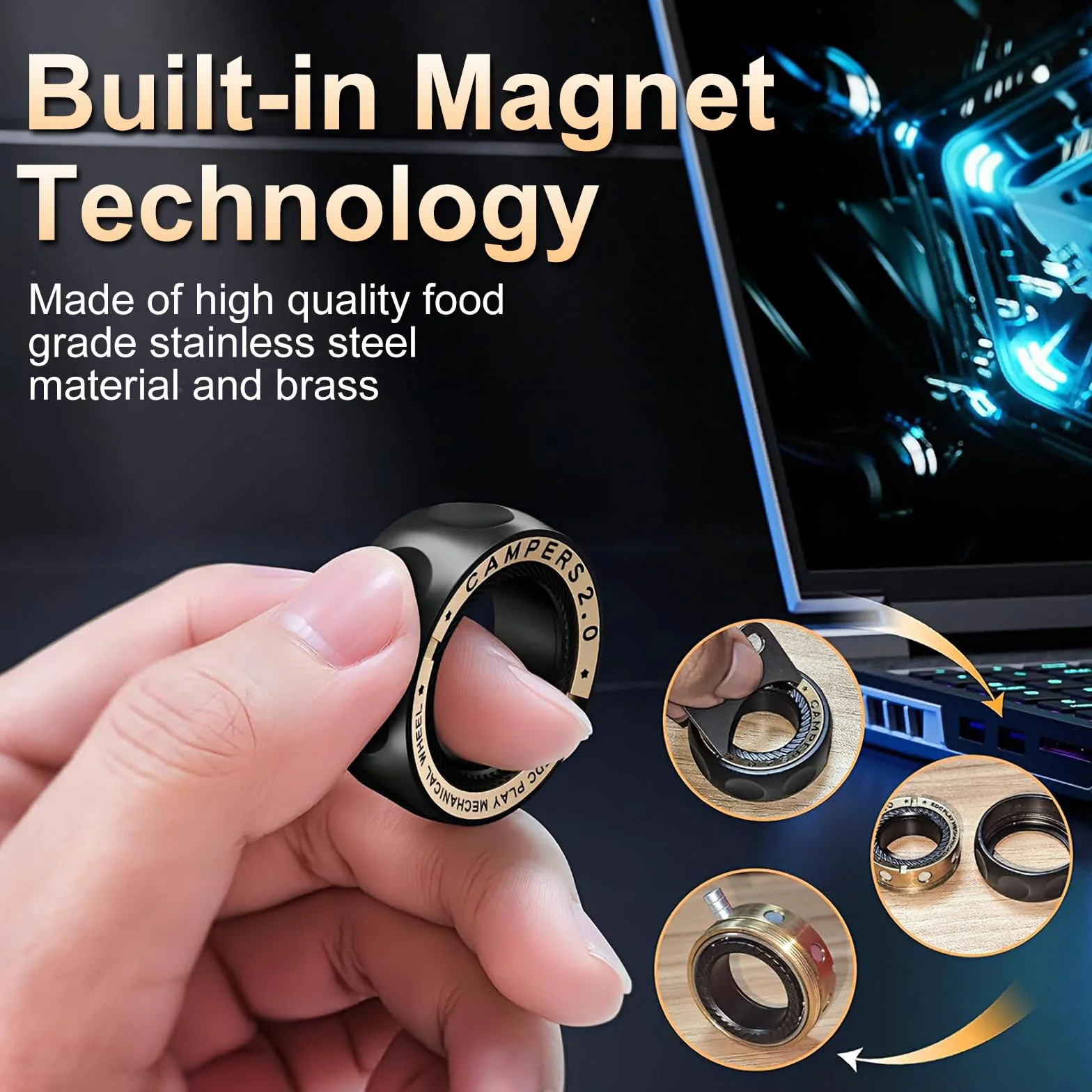 Fidget Slider pierścień antystresowy, zabawka dla dorosłych, metalowy suwak magnetyczny, haptyczna dekompresja, kręcące się pierścienie, prezenty dla mężczyzn i kobiet, ADHD, autyzm