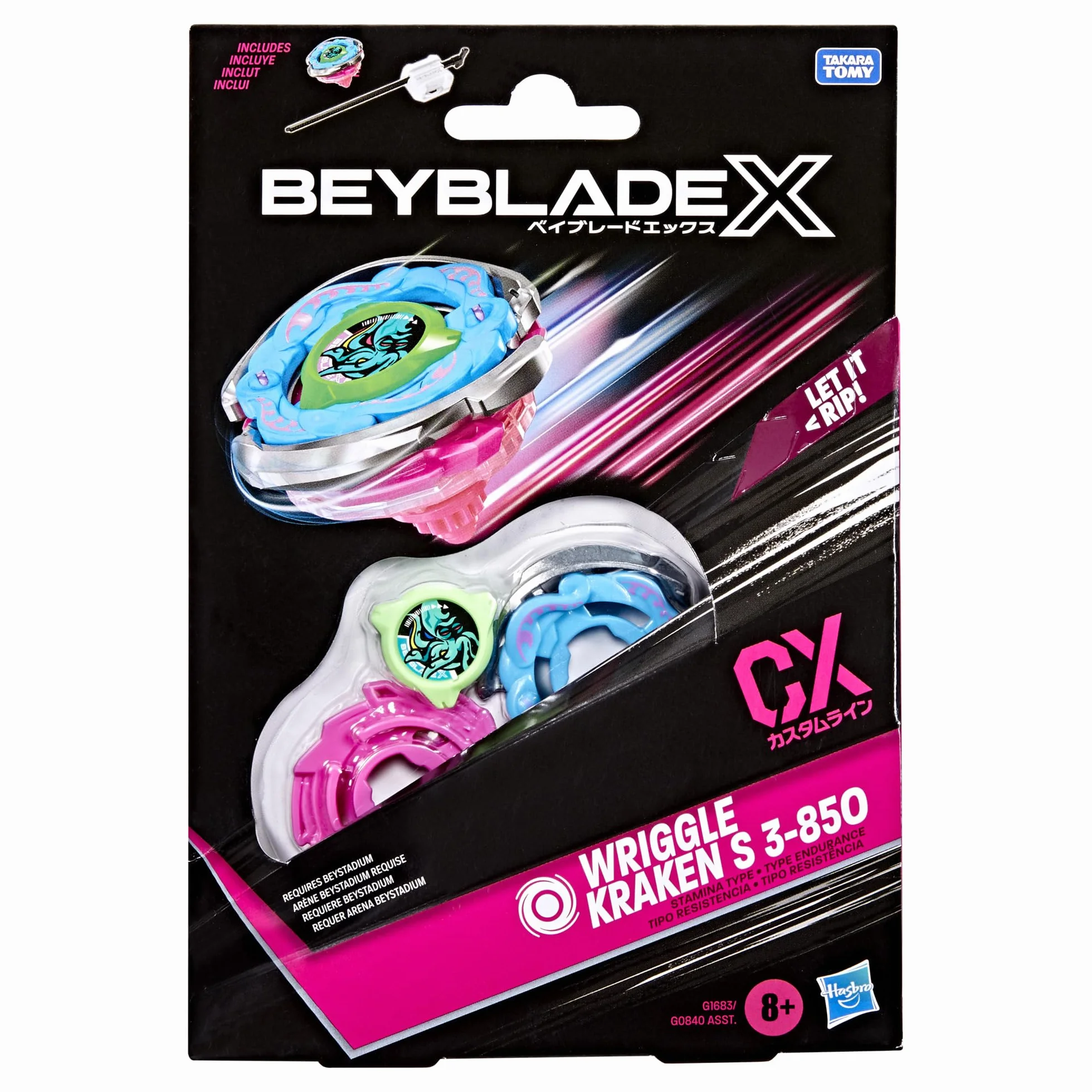 Pakiet startowy Beyblade X Wriggle Kraken S 3-85O CX, bączek i wyrzutnia