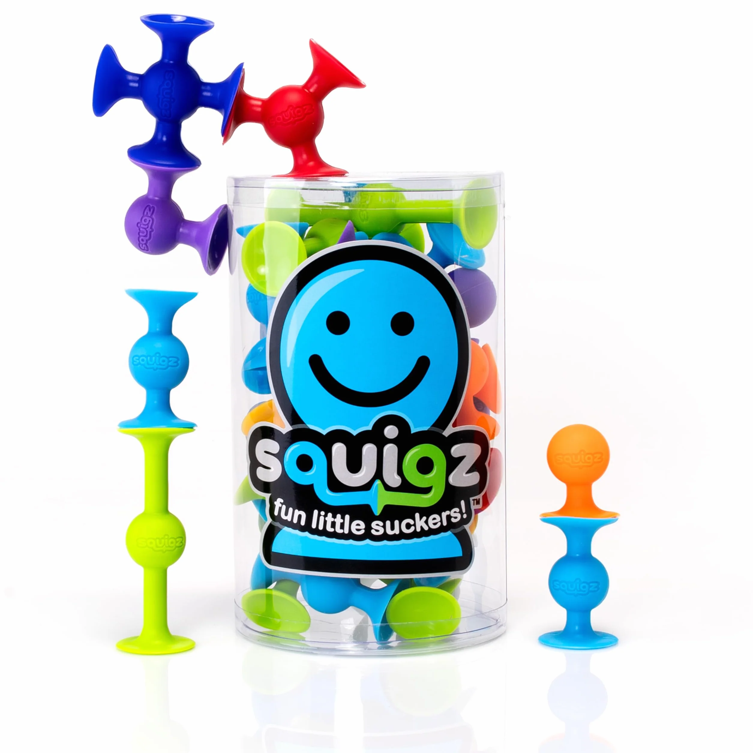 Fat Brain Toys 24-częściowy zestaw startowy Fat Brain Squigz, Zabawka dla dzieci w wieku przedszkolnym, zestaw zabawek ssących, zabawka do sortowania i układania w stosy, zestawy do budowy zabawek, zabawki do kąpieli przedszkolnych, innowacyjna zabawka dl