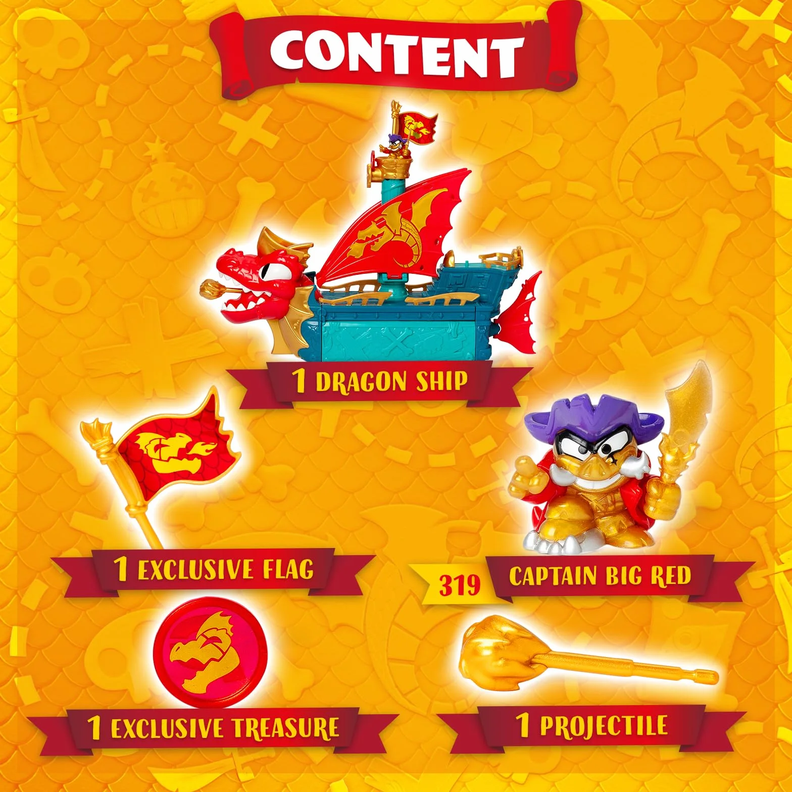 PIRATIX Dragon Ship – smoczy statek z Pyratix, 3 w 1: Ziemia, morze i powietrze. Zawiera 1 statek smoka, 1 ekskluzywny piratik, 1 ekskluzywny skarb, 1 flagę i 1 pocisk