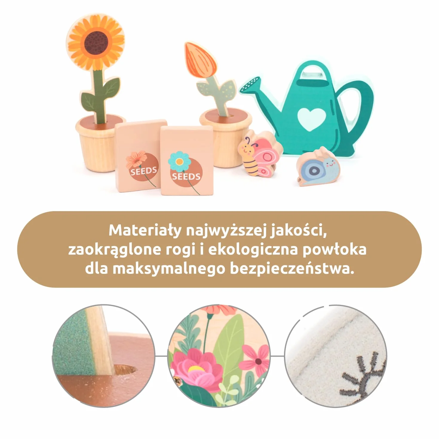 umu® Zestaw ogrodowy z drewna dla dzieci z akcesoriami – zabawka ogrodowa, narzędzia ogrodowe dla dziewcząt i chłopców, konewka, szufla, grabki, edukacyjna od 2-6 lat