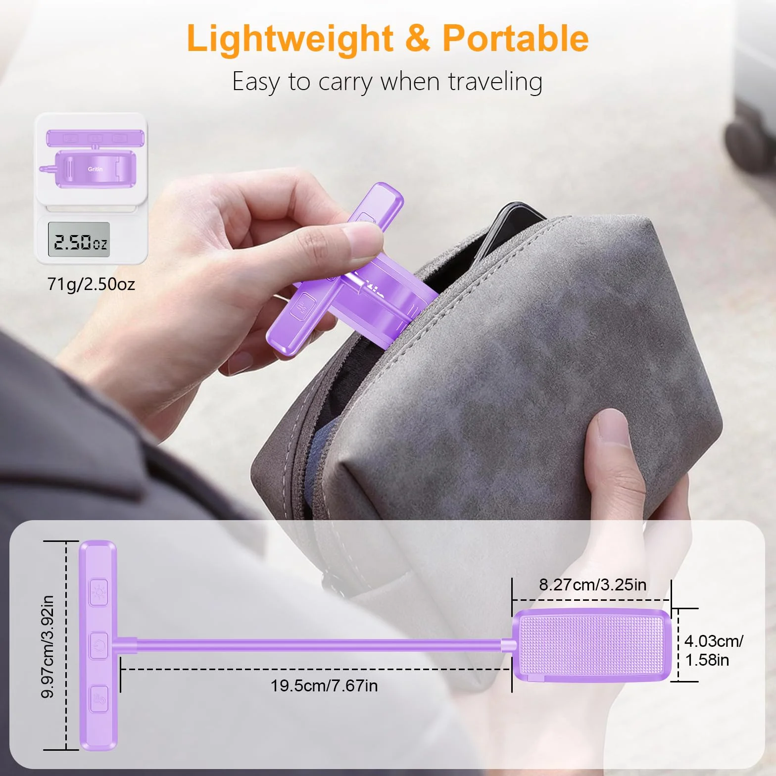 Gritin Lampka do Czytania 19 LED, Ładowana Przez USB, 3 Tryby Temperatury Barwowej, Długa żywotność baterii, Płynna Regulacja Jasności, Elastyczna Lampka Zaciskowa 360° do Czytania w Łóżku -Fioletowy