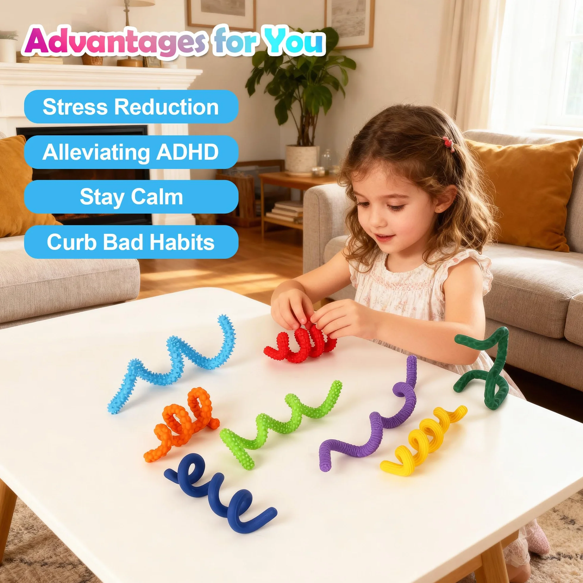 Zestaw 8 szt. silikonowych zabawek sensorycznych Fidget Toys Stick antystresowe dla dzieci i dorosłych ADHD autyzm