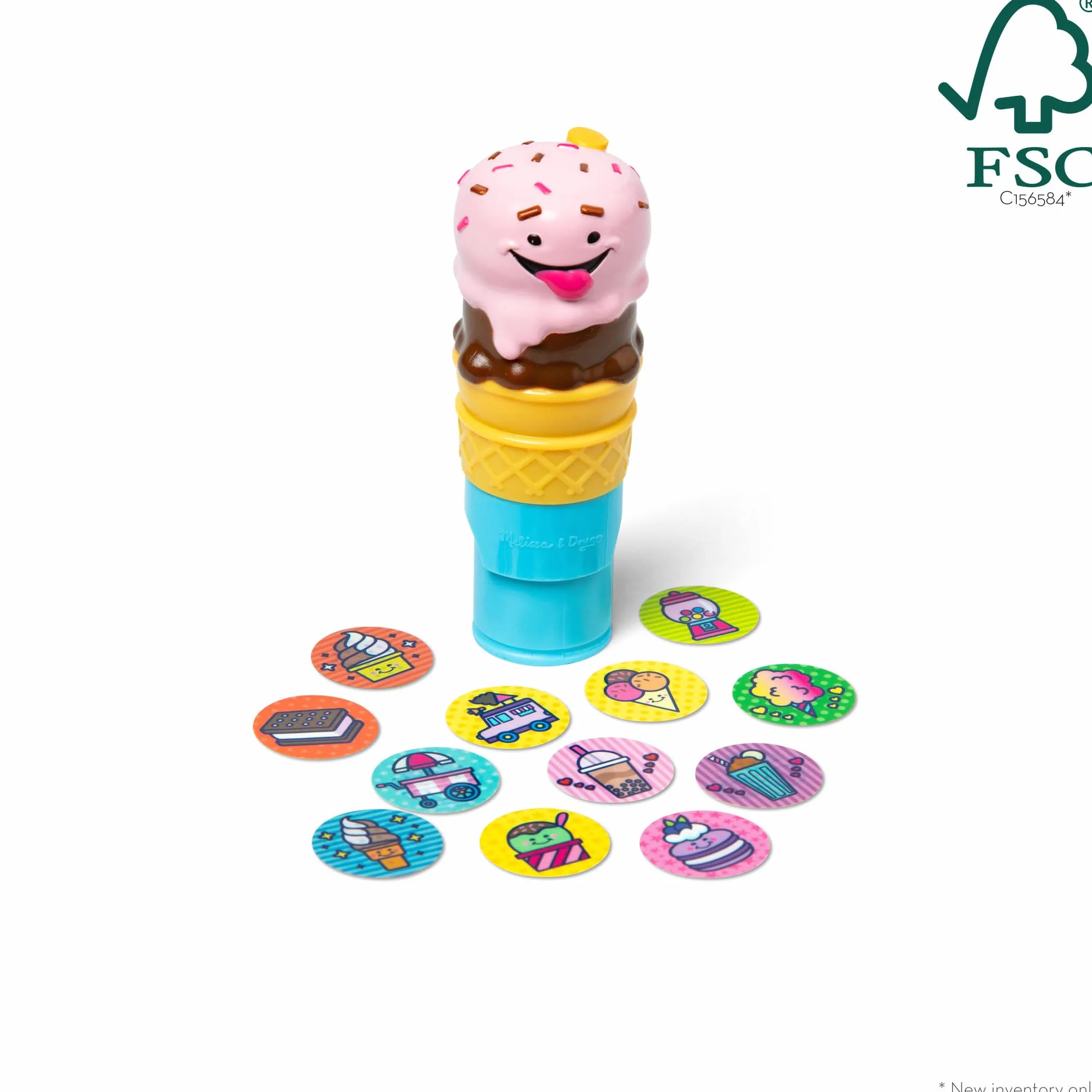 Melissa & Doug Naklejka WOW!™ 24-stronicowa podkładka do aktywności i stempel, 300 naklejek, sztuka i rzemiosło Fidget zabawka kolekcjonerska postać - lody - certyfikat FSC