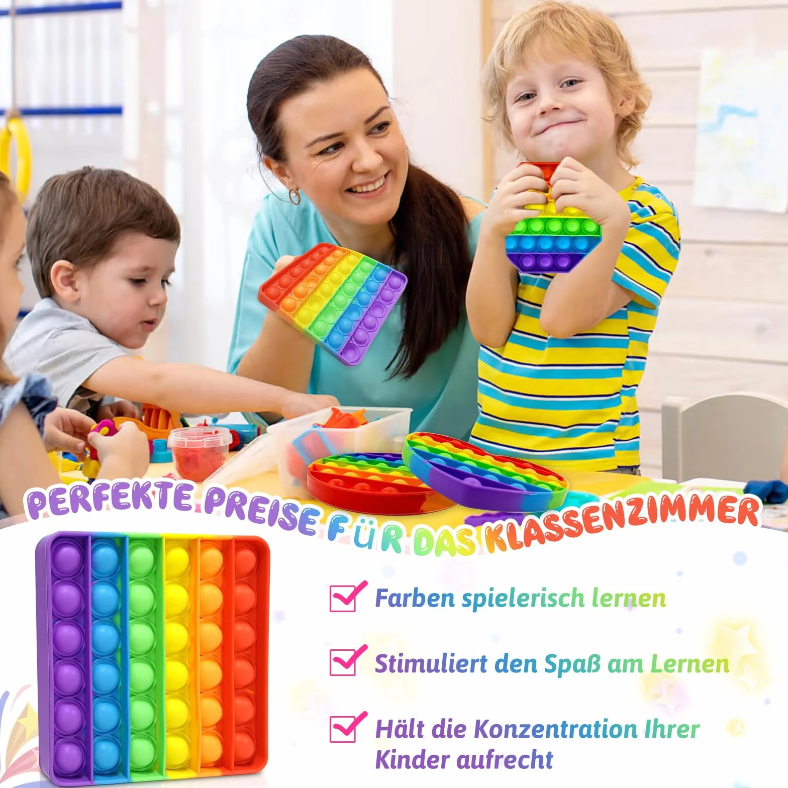 4 szt. Pop Bubble Fidget Toys Tęczowe zabawki silikonowe sensoryczne bąbelkowe zabawki Pop Fidget Zabawki antystresowe na biurko Relaksujące prezenty urodzinowe dla dorosłych i dzieci