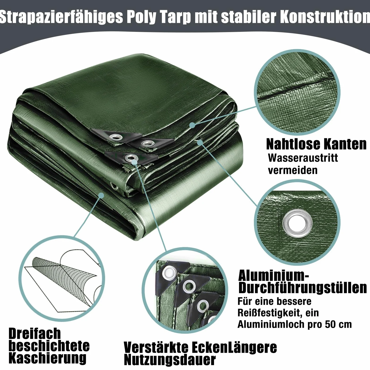Plandeka wodoodporna z oczkami, 120 g/m² PE, plandeka do samochodów ciężarowych, ochrona przed pogodą, kurzem, UV, odporna na rozerwanie, osłona na meble ogrodowe, drewno, auto, łódź, dach, basen