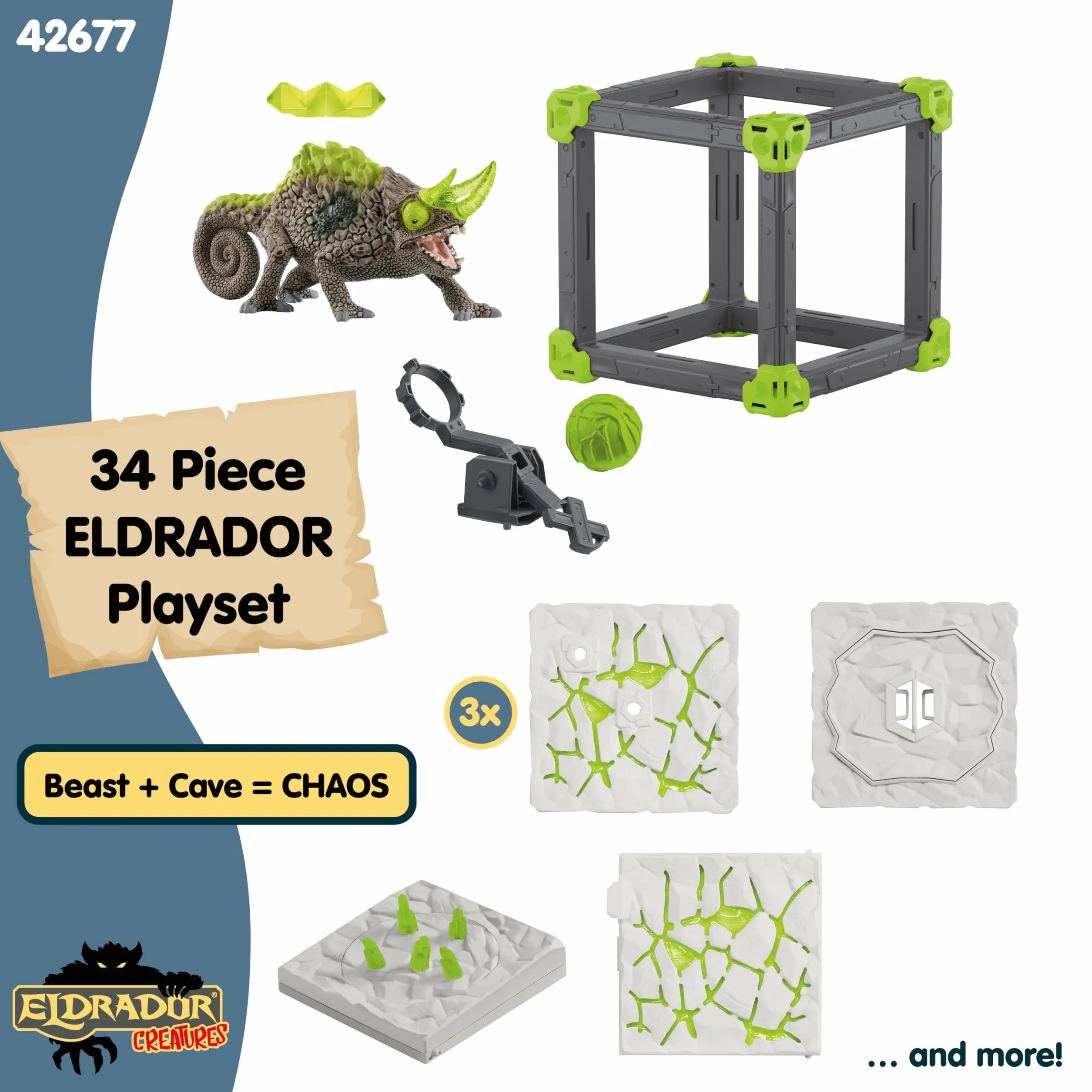 schleich 42677 Kamienny Kameleon z Jaskini Bitewnej., od 7 lat, ELDRADOR CREATURES - Zestaw do zabawy, 34 kawałki