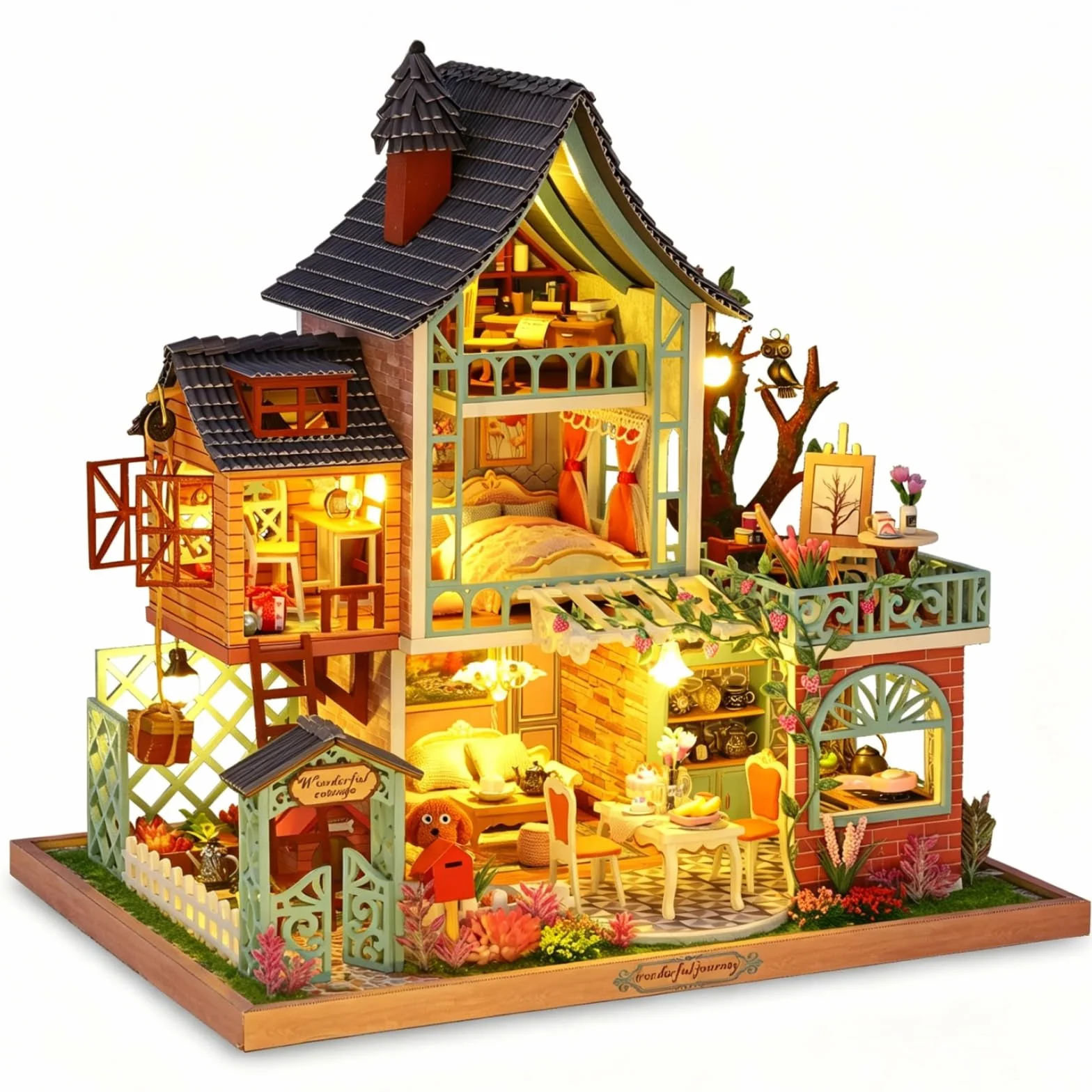 Cuteefun Zestaw do samodzielnego wykonania miniaturowego domku dla lalek dla dorosłych do samodzielnego wykonania mini domu z muzyką meblową, stwórz własny model domu rzemieślniczego na Dzień Ojca