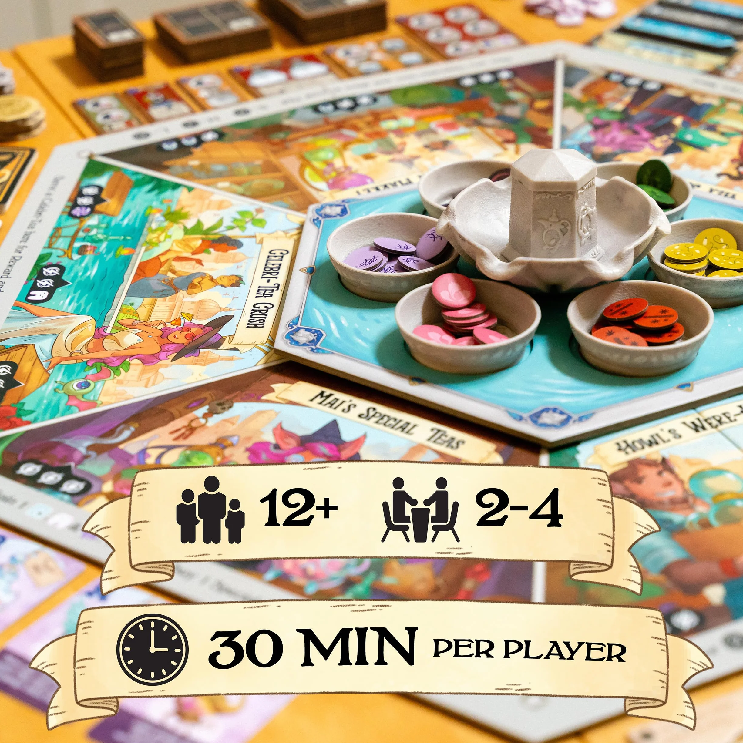 Tea Witches Board Game, Summon Witches & Brew Magical Teas, Strategic Worker Placement, Enchanting Fantasy Artwork by Sandara Tang, Designed by Manny Vega (Flamecraft), 2-4 Players, 30 min/per Player