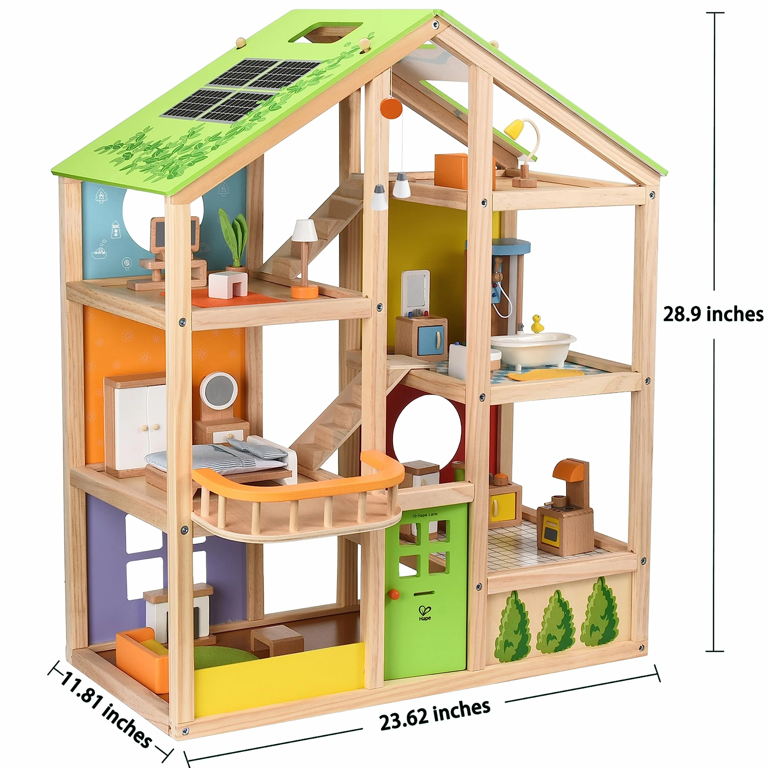 Hape All Season House (Furnished), Award-Winning 3-Storey Dolls House Toy with Furniture, Accessories, Movable Stairs and Reversible Season Theme
