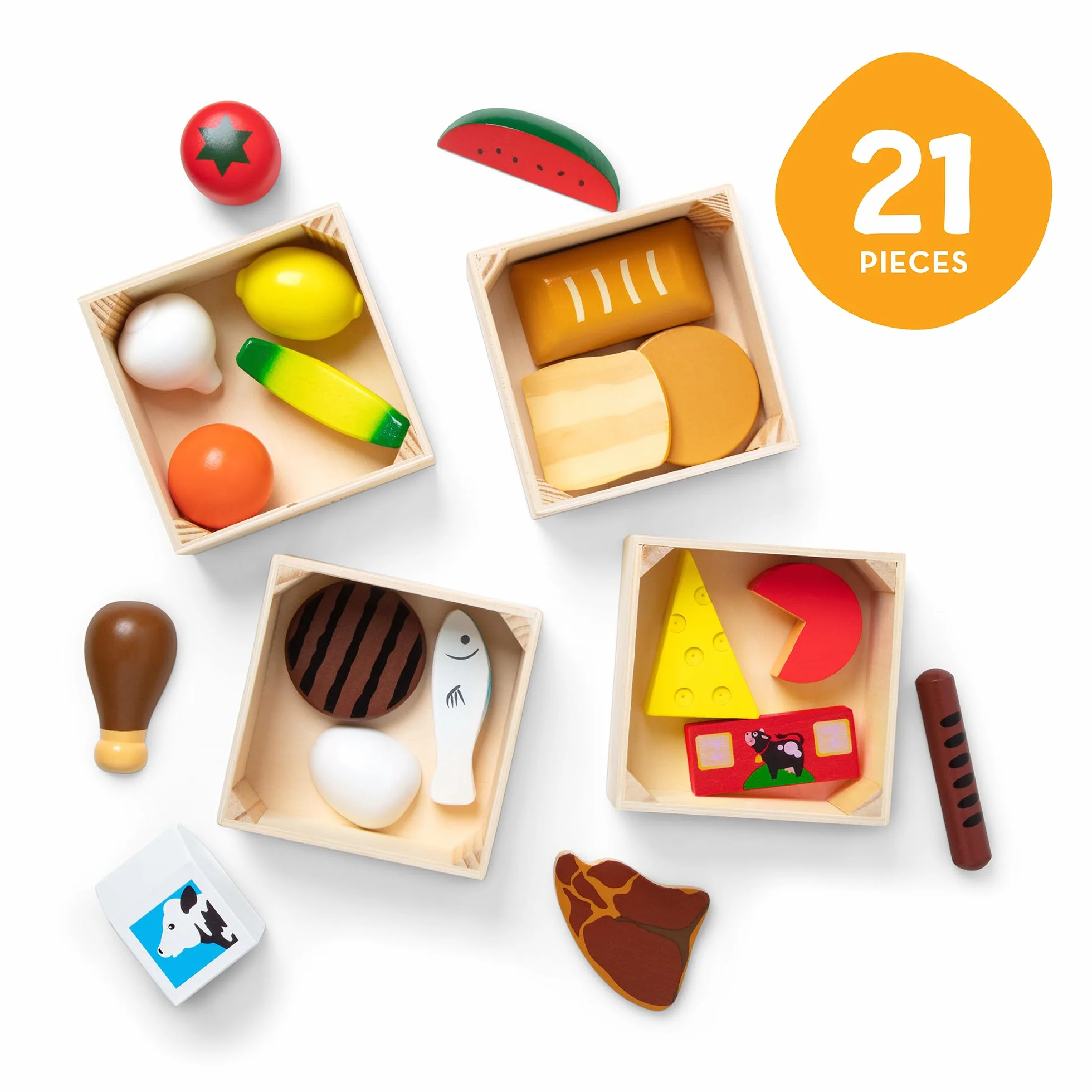 Melissa & Doug Drewniane produkty spożywcze do zabawy | Zabawa w udawanie | Drewniane jedzenie do zabawy |Zabawka Montessori | Prezent dla dzieci w wieku 3 4 5 lat | Dla chłopca lub dziewczynki