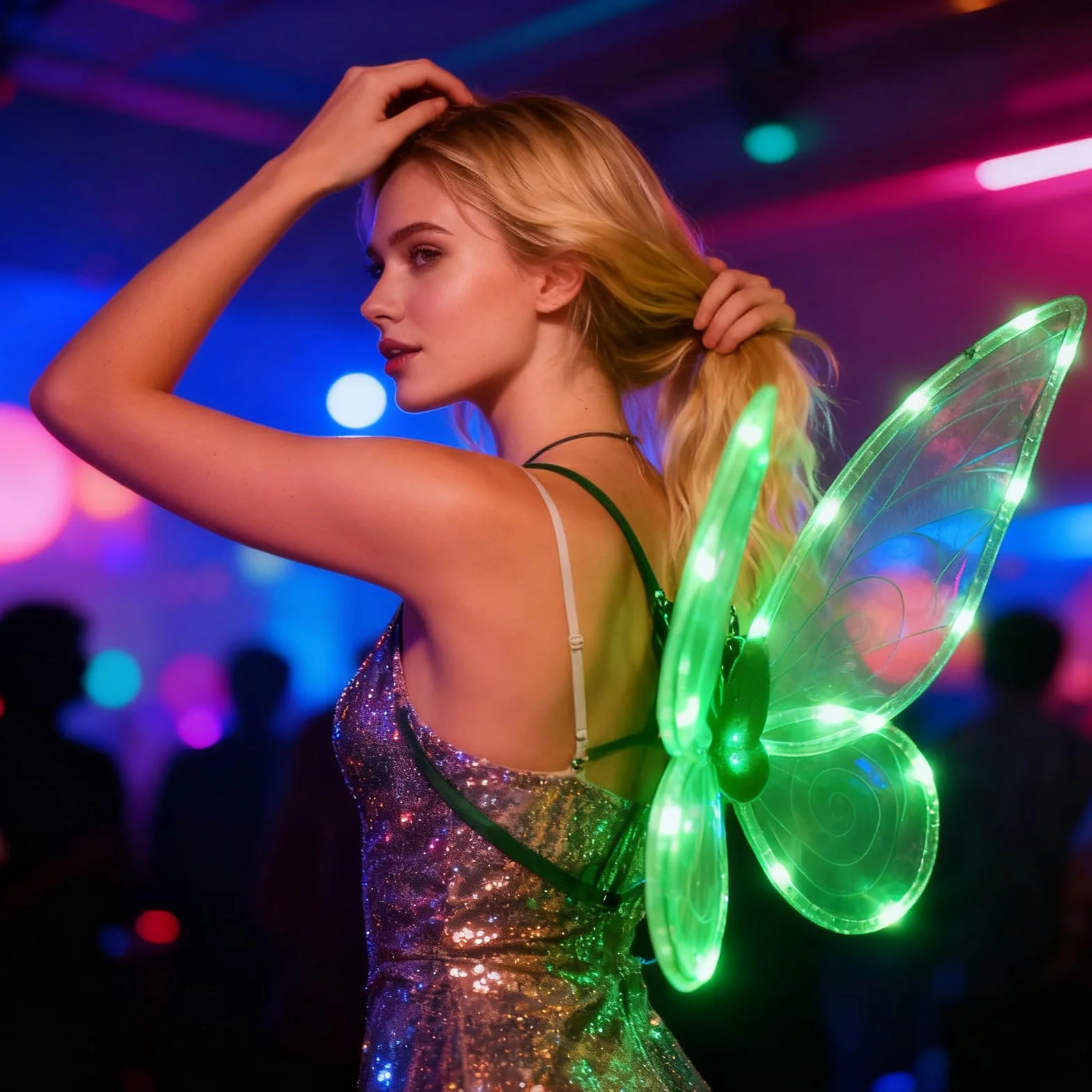 Skrzydła wróżki dla dorosłych, skrzydła wróżki, świecące skrzydła wróżki, z opaską na czoło i czarodziejską różdżką, błyszczące skrzydła anioła, skrzydła motyla, na karnawał, imprezę tematyczną