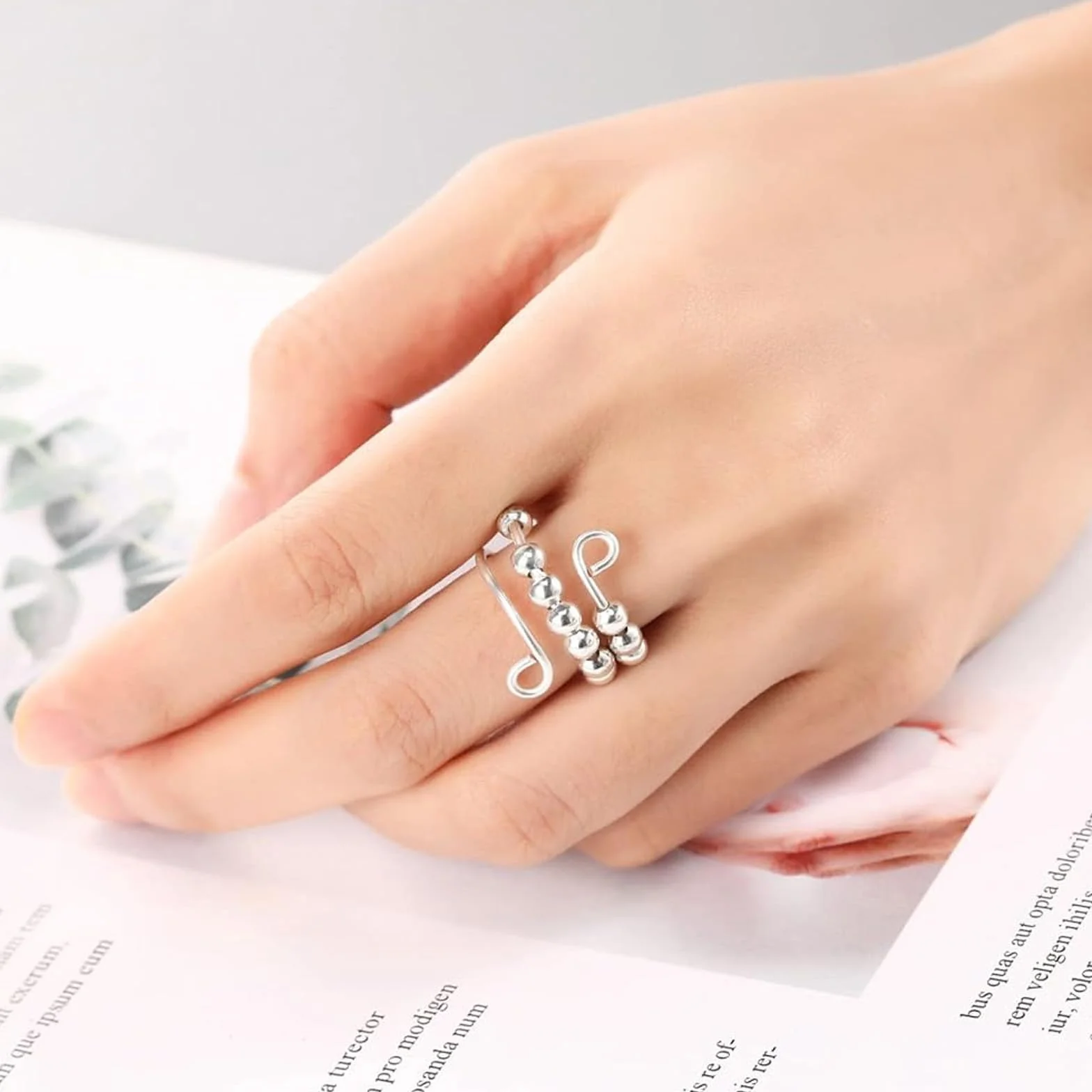 Zestaw 8 pierścieni Fidget Rings, regulowane pierścienie antystresowe, zabawki antystresowe, do masażu palców, antystresowe, z perłami, łagodzące lęki, pierścionki nastrojowe