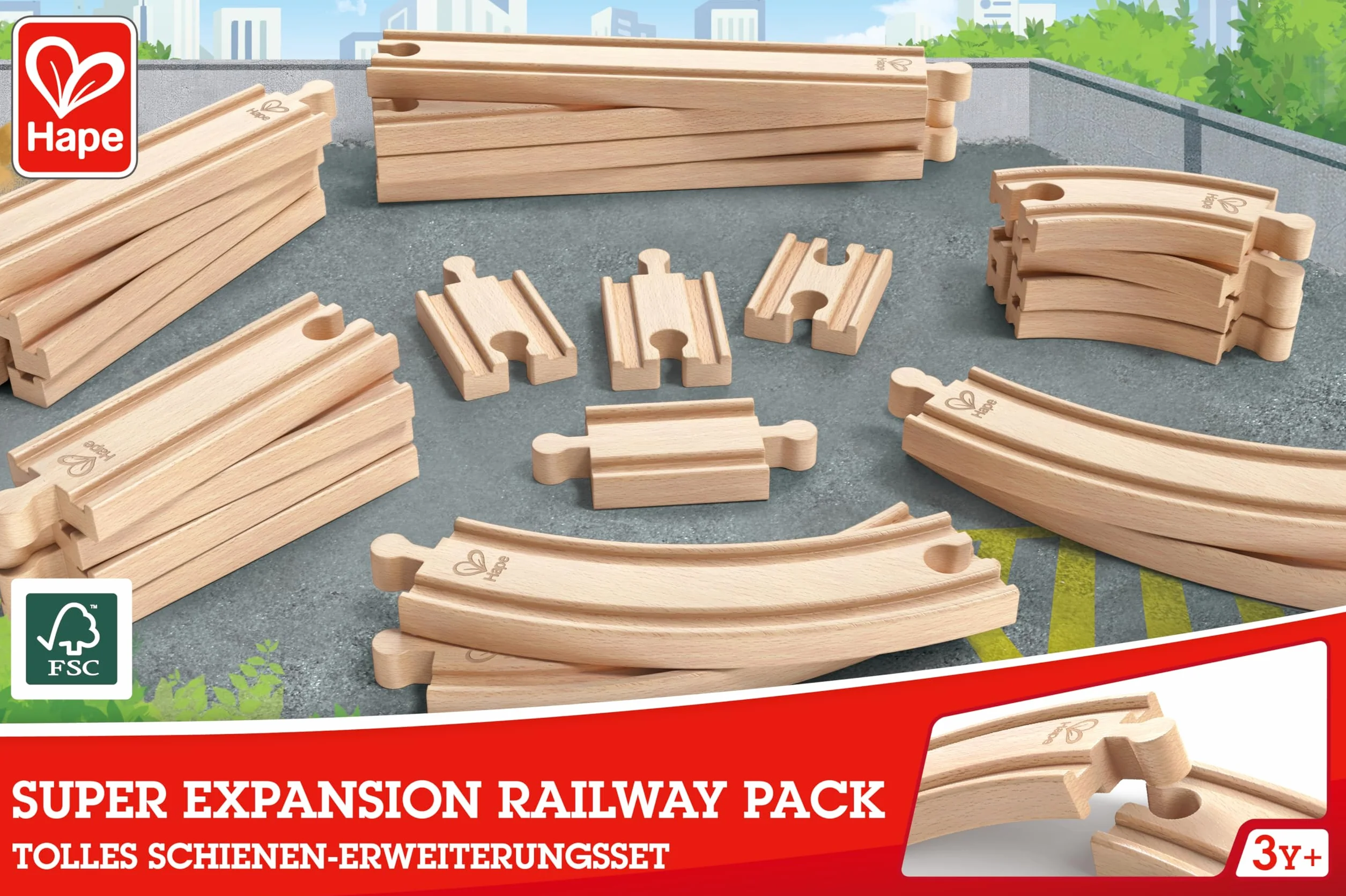 Hape E3707 Super Expansion Rail Pack - Wooden Train Track Accessories, Multicolor, 20.32 x 48.01 x 25.4 cm