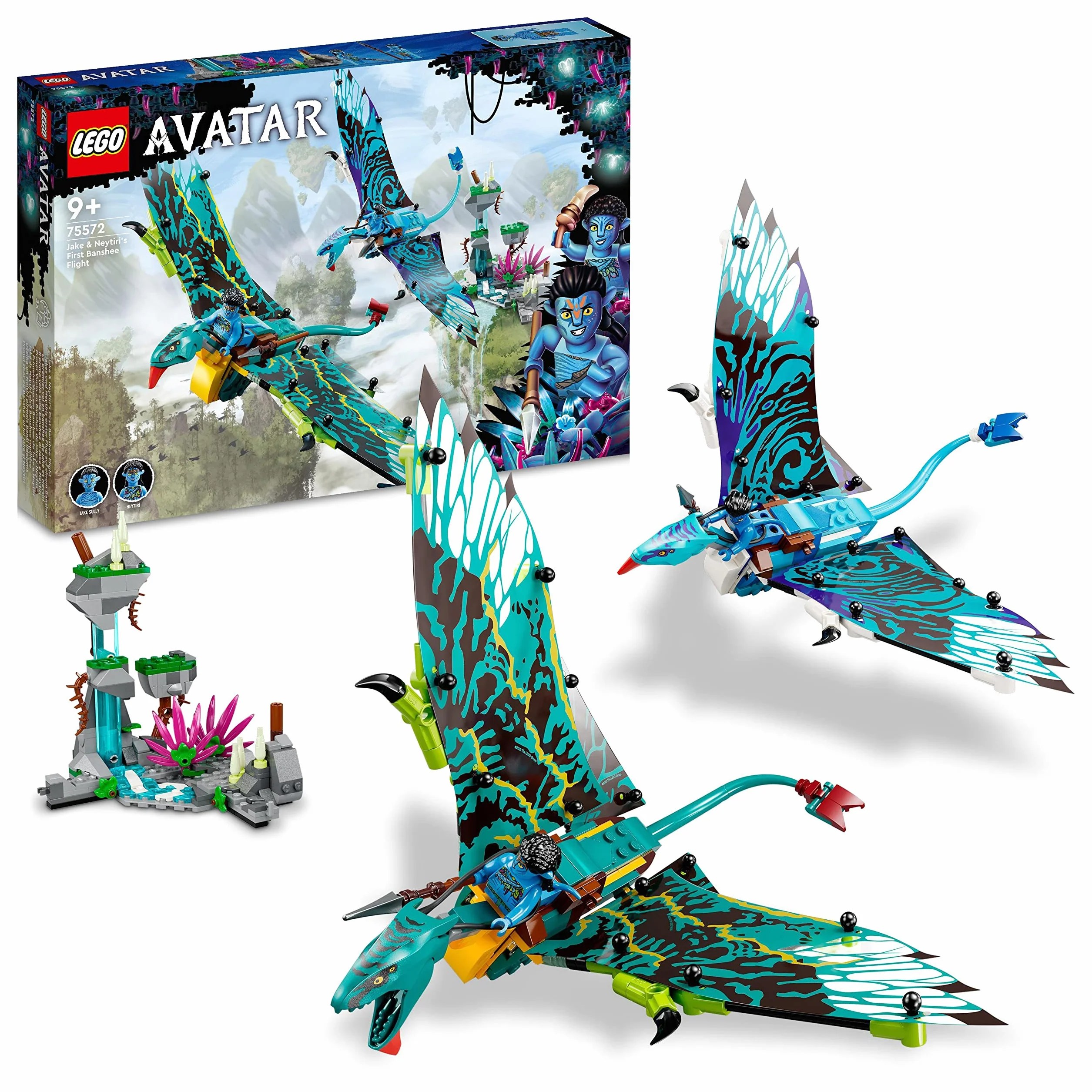 LEGO Avatar Pierwszy lot na zmorze Jake’a i Neytiri, zestaw z filmu „Avatar” z 2 figurkam zmór do zbudowania z ruchomymi, foliowymi skrzydłami, zabawka dla dziecka i prezent dla 9-latka, 75572