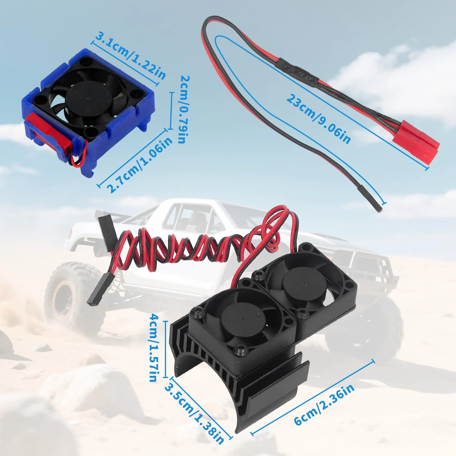 Zestaw wentylatorów radiatora Topyond RC 5 V do samochodu Traxxas Slash 4x4 VXL RC, wydajne chłodzenie silnika, wodoodporność, wentylator silnika Rc ze stopu aluminium dla (czarny)
