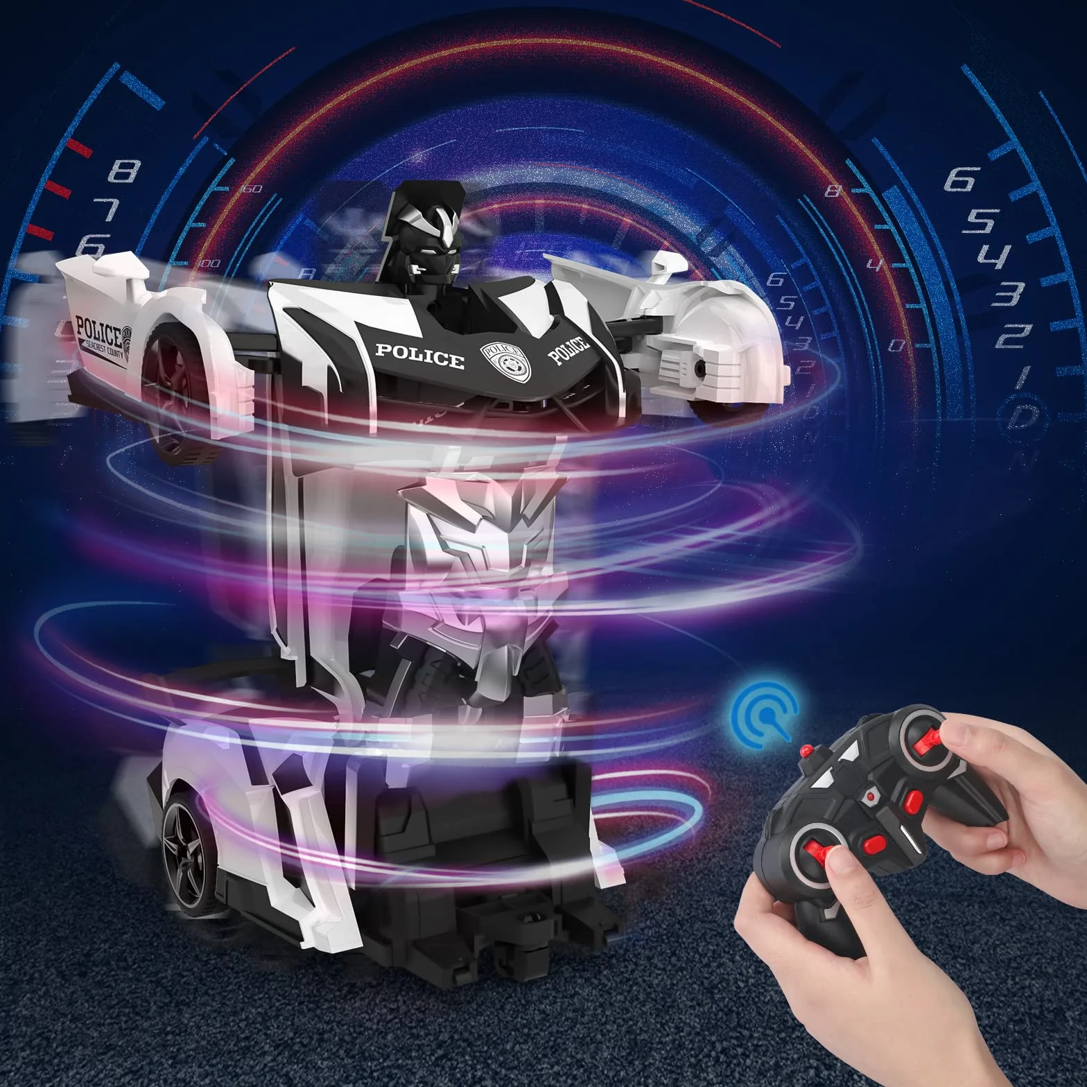 Samochód zdalnie sterowany, Samochód policyjny RC robotem transformacyjnym 2,4 GHz, Zabawki dla dzieci 3 4 5 6 7 8 9 10 lat Świąteczne prezenty urodzinowe Gry dla dziewcząt dla chłopców