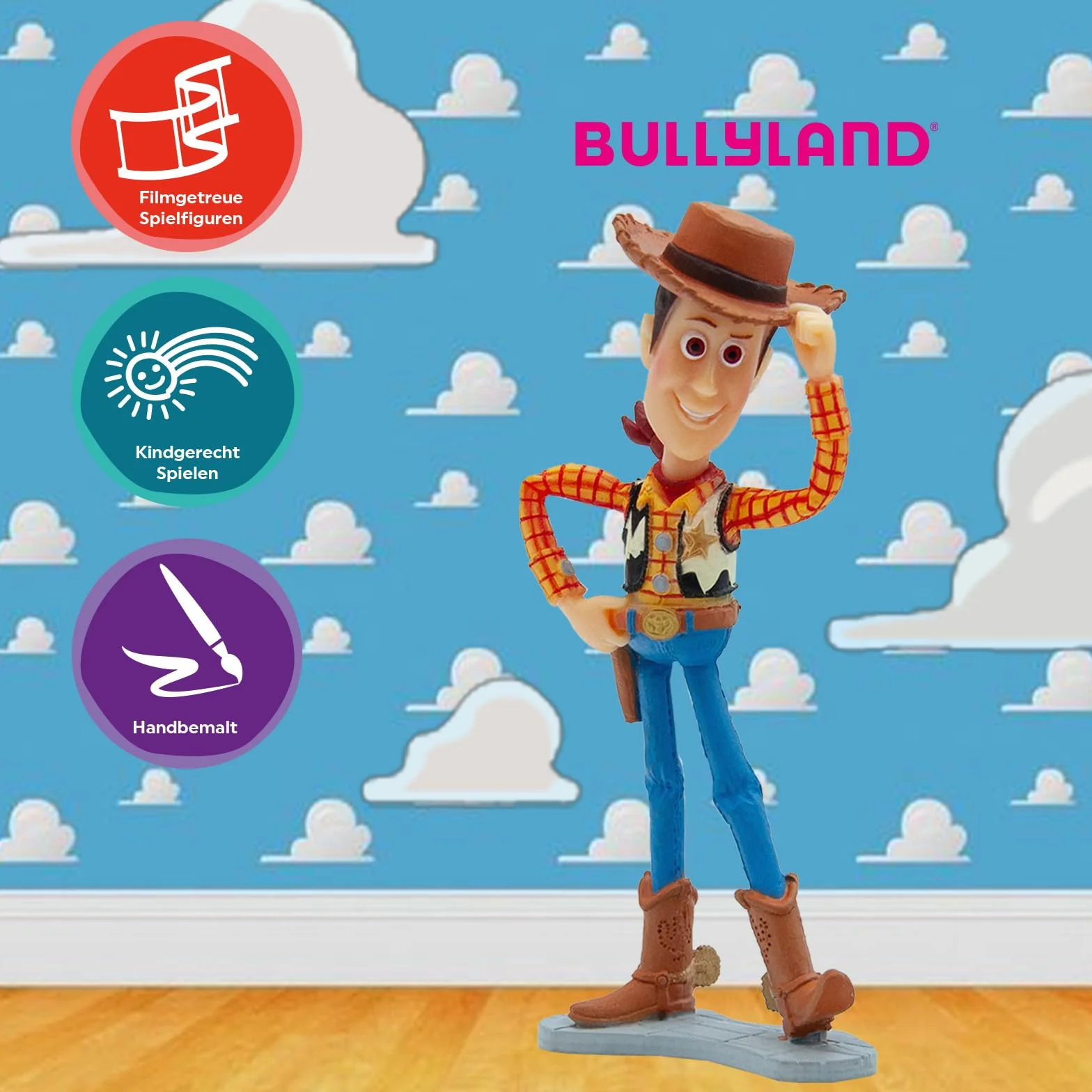 Bullyland 12761 - Figurka do zabawy Cowboy Woody z Disney Pixar Toy Story, ok. 10 cm, wierna w szczegóły, idealna jako mały prezent dla dzieci od 3 lat