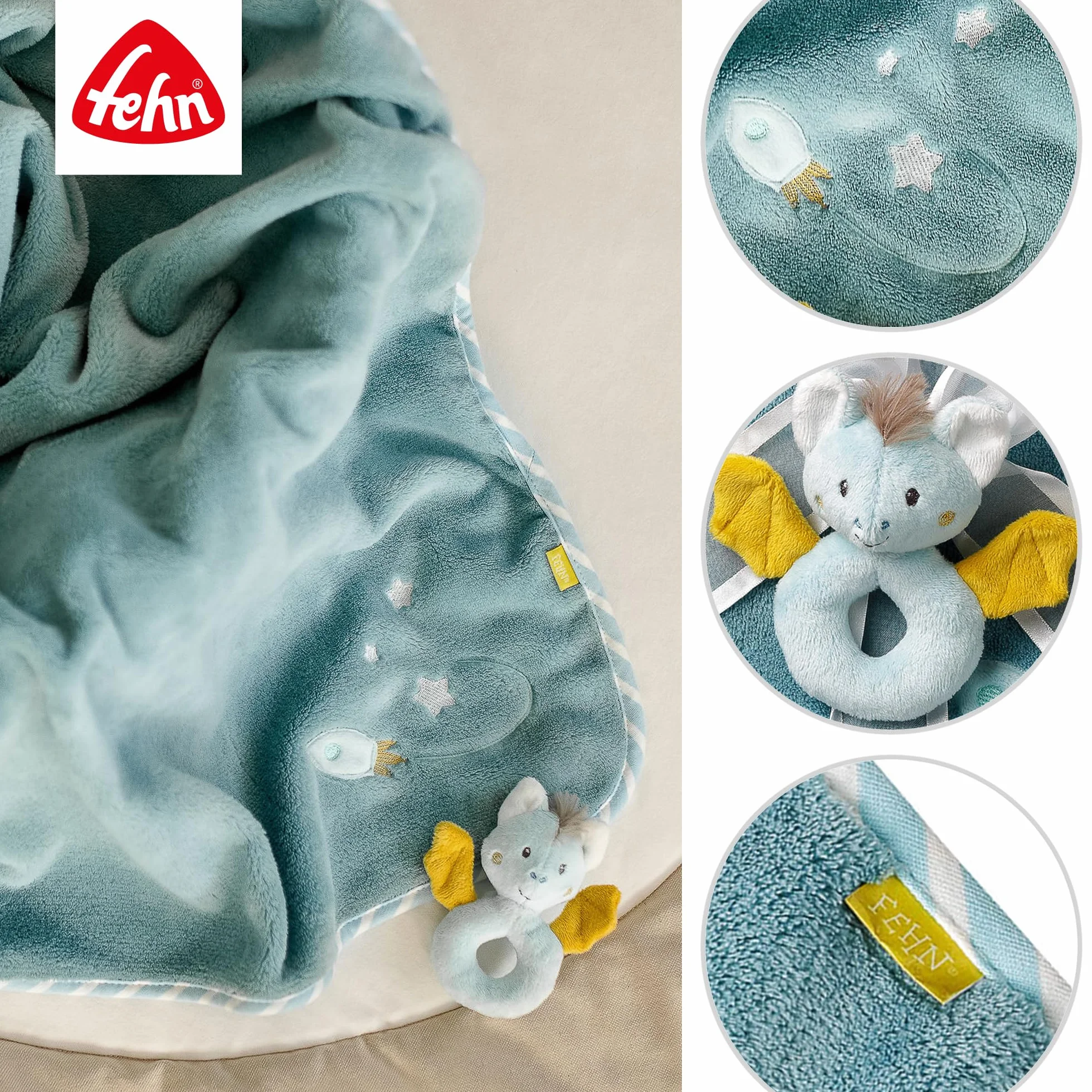 Fehn 065183 Kuscheldecke Fledermaus/Kuschelige Schmusedecke für Babys und Kleinkinder ab 0+ Monaten - zum Kuscheln, als Krabbelunterlage oder Schnuffeltuch, Maße: 100x75cm