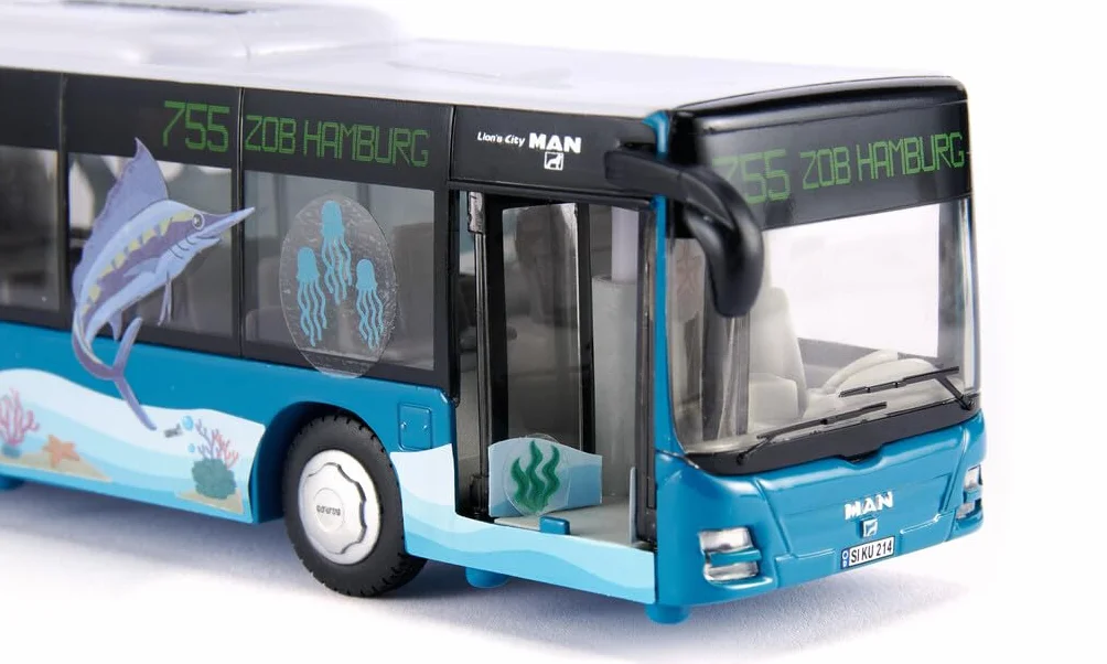 siku 3736, MAN Autobus przegubowy, 1:50, W zestawie 2 arkusze naklejek, Metal/Tworzywo sztuczne, Turkusowy, Zabawkowy model, Gumowe opony, Otwierane drzwi