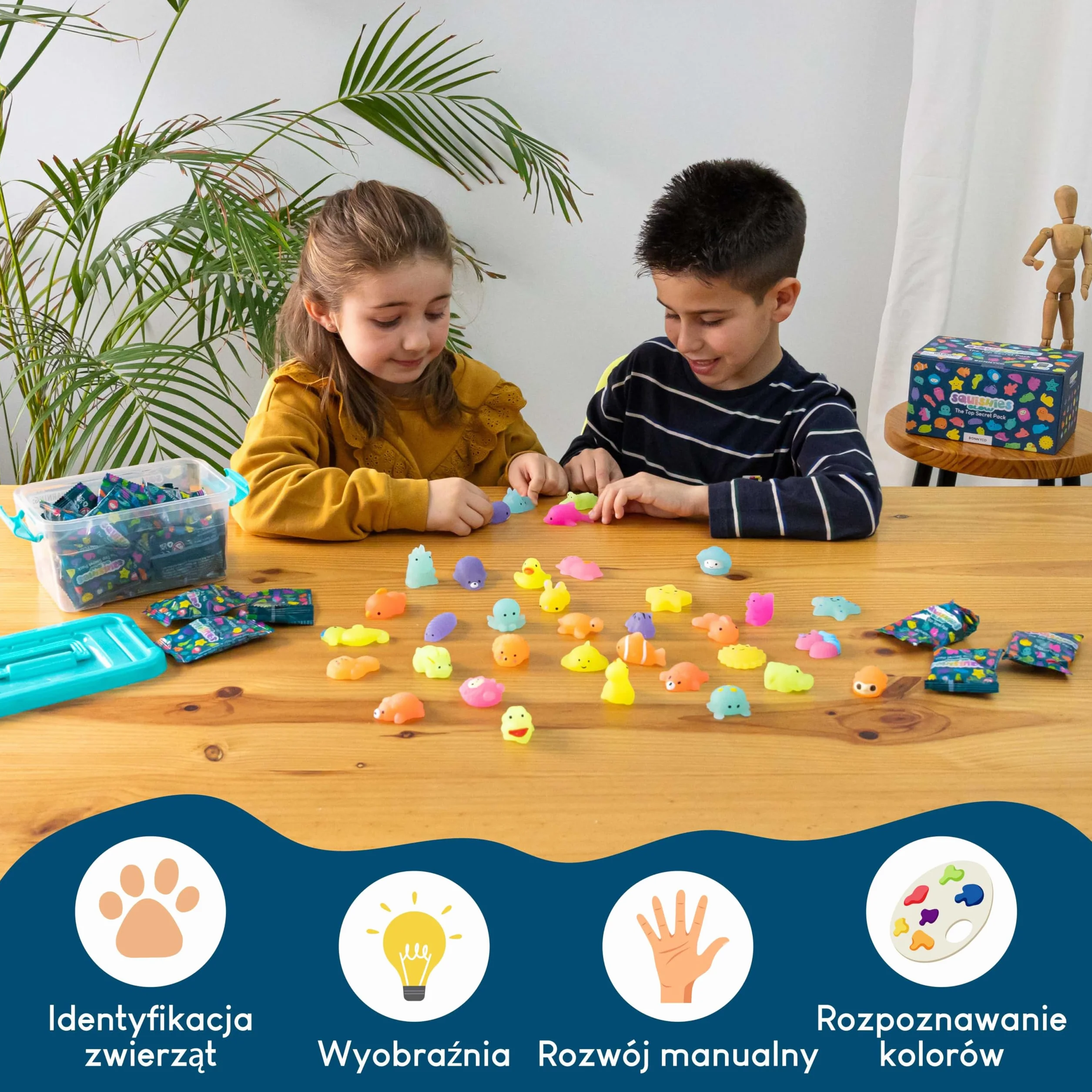 BONNYCO Zabawki Mochi Squishy do Toreb na Prezenty Pakiet 40. Upominki na Przyjęcia Świecą w Ciemności, Wypełniacze Torebek dla Dzieci Unisex. Zabawki Squishy Fidget, Wypełniacz Piniaty Kawaii