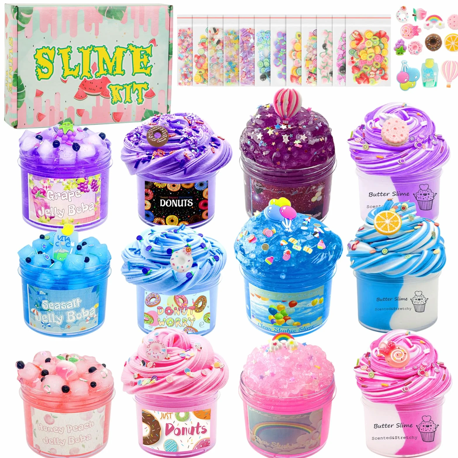 12 sztuk 70 ml Slime Set 12 kolorów masła Slime i Clear Slime, zestaw do samodzielnego wykonania dla dzieci, na urodziny, Halloween, Boże Narodzenie, prezent dla dziewcząt i chłopców