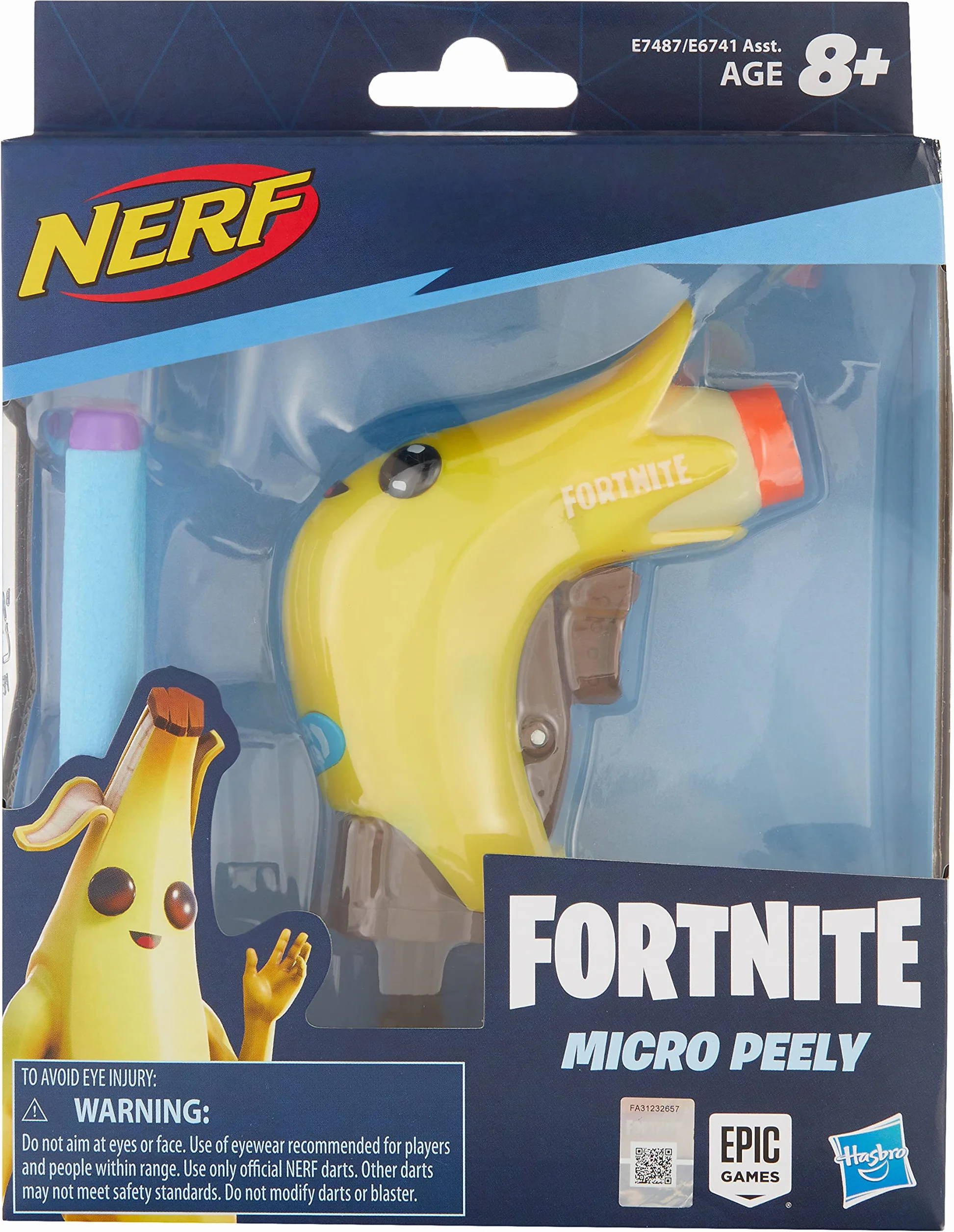 Nerf MicroShots Fortnite Micro Peely, miniaturowa wyrzutnia strzałek i 2 oryginalne strzałki Nerf Elite, dla dzieci, młodzieży, dorosłych