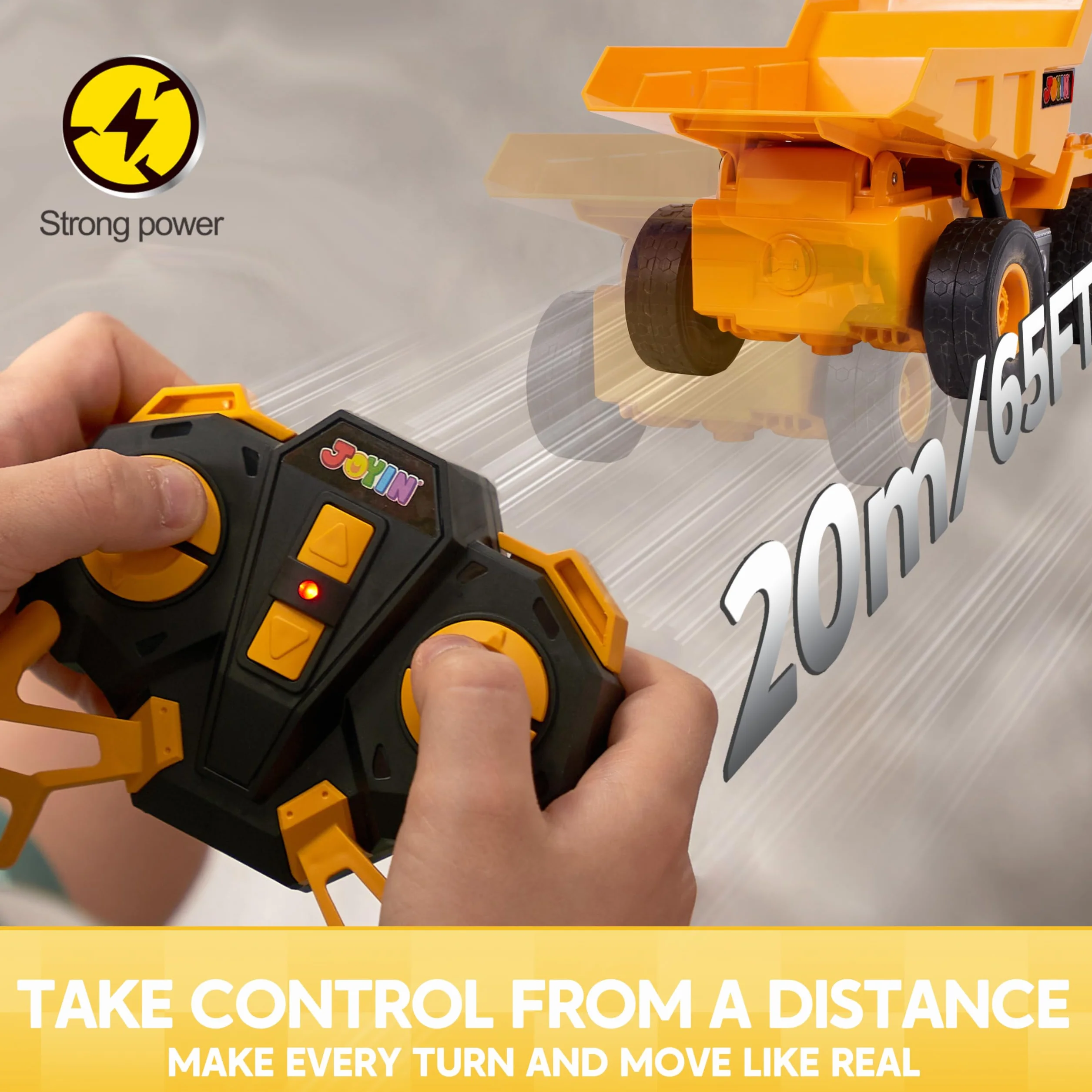JOYIN Zabawki z pilotem zdalnego sterowania wywrotka, 2,4 GHz RC traktor zabawka ze światłem, pojazdy budowlane, zabawki samochód dla chłopców w wieku 3, 4, 5, 6, 7, 8-12 lat, prezent urodzinowy dla