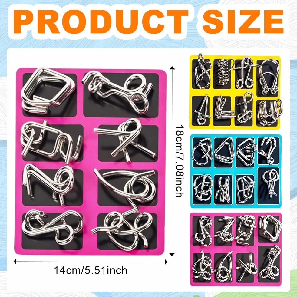24-częściowy zestaw metalowych puzzli, puzzle z drutu metalowego, gra w cierpliwość dla dorosłych i dzieci, puzzle 3D dla dorosłych, metalowe gry logiczne wspierające mózg, prezent urodzinowy