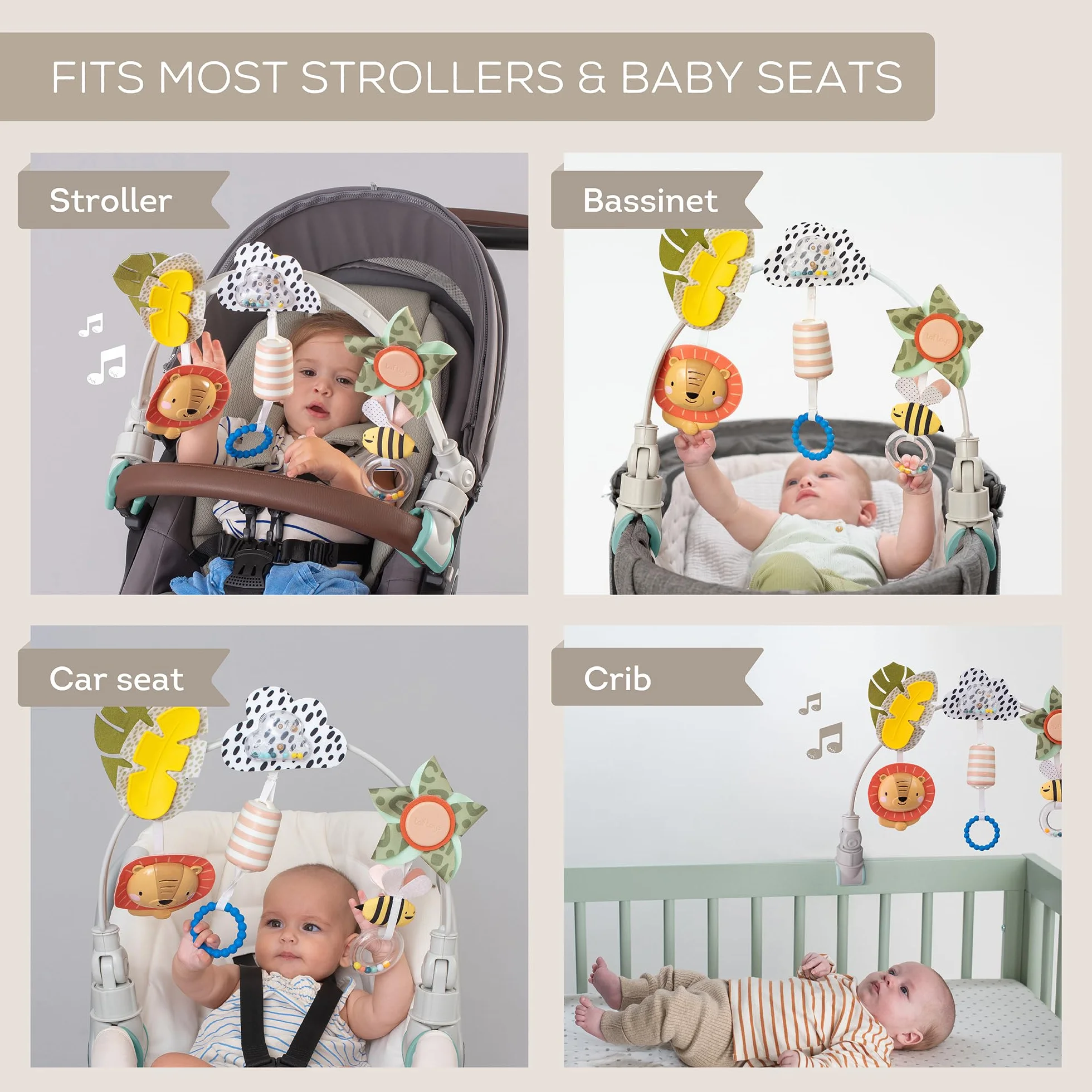 Taf Toys Savannah Adventures Arch. Activity Pram Arch with 3 Hanging Toys. Fits Strollers Cots & Car Seats. Suitable for Babies, Infants & Toddlers