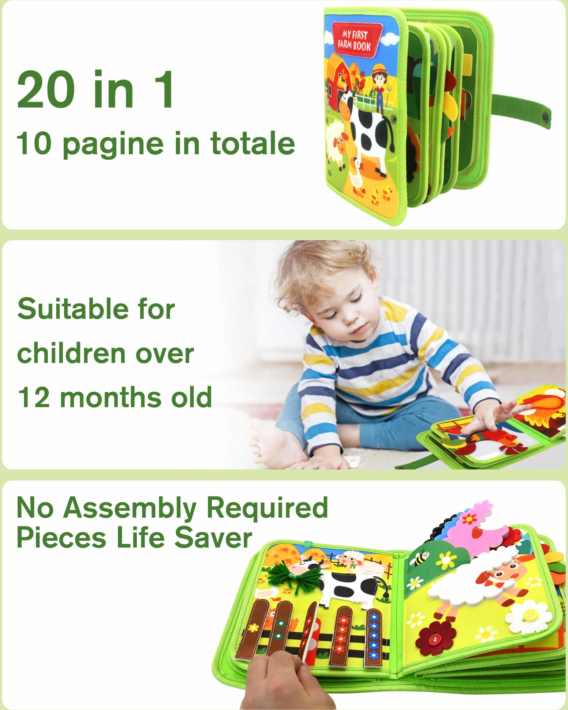 Busy Board Montessori 20 w 1 Quiet Book Activity Board Farma z miękkiego filcu Edukacyjna Zabawka dla Dzieci od 1 2 3 lat
