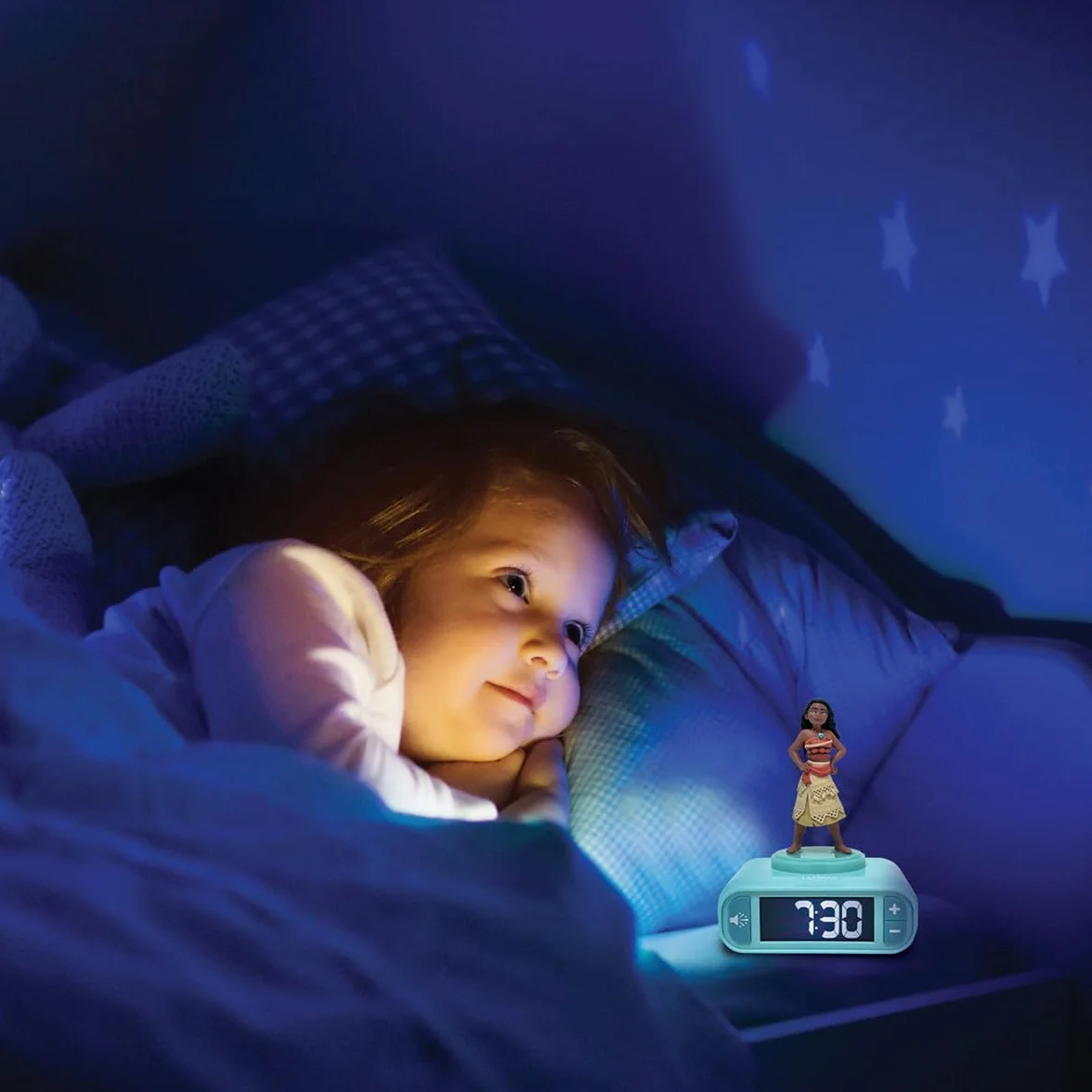 Lexibook, Vaiana, Budzik Nocna Lampa Vaiana, Dźwięki i Melodie, Podświetlany Ekran LCD, Luminizujący, Funkcja Drzemki, RL800VN