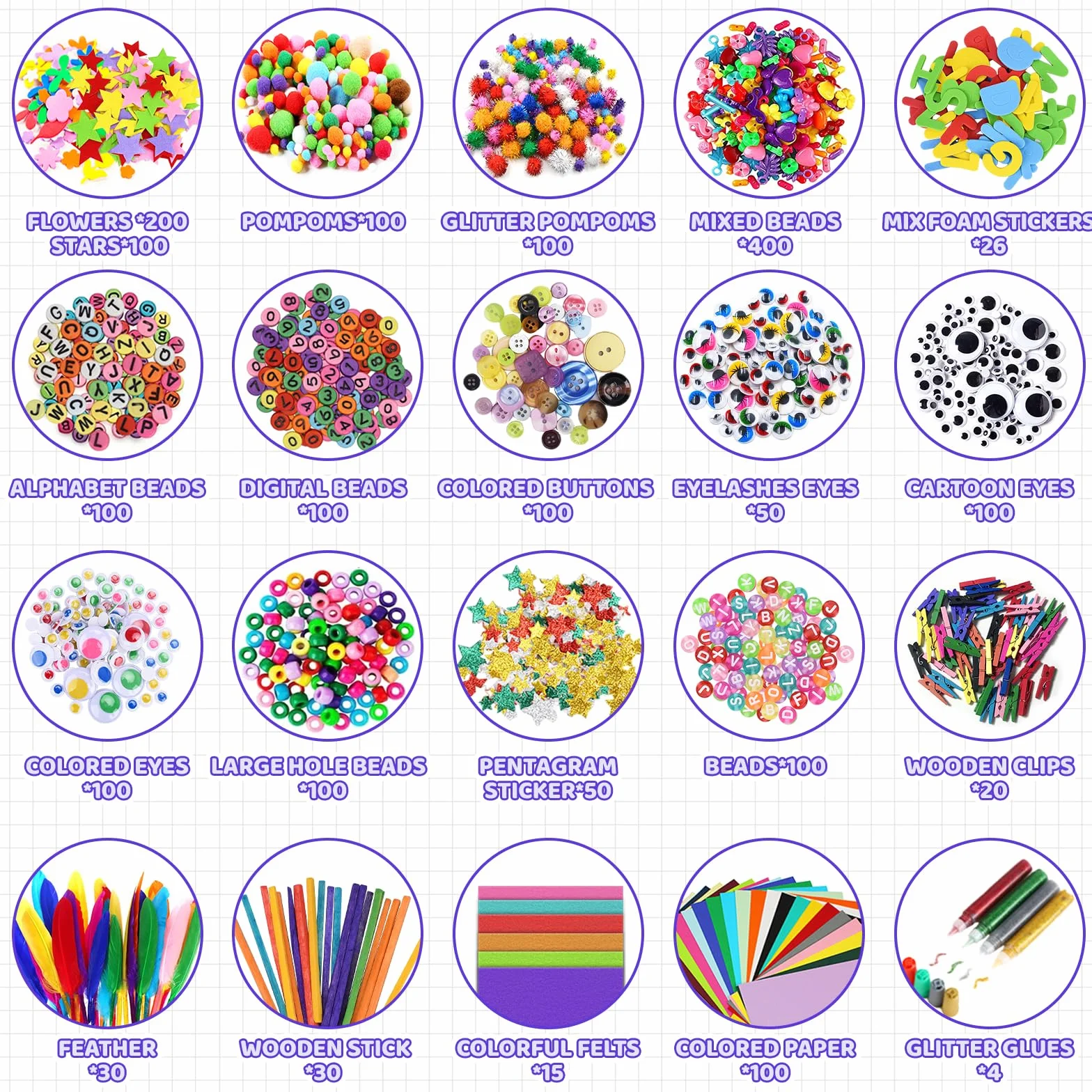 TAVADA Zestaw do Majsterkowania dla Dzieci, 3000 Sztuk, Scrapbookingu, Zestaw do Czyszczenia Fajek, Pomponów, Pióra, Cekiny