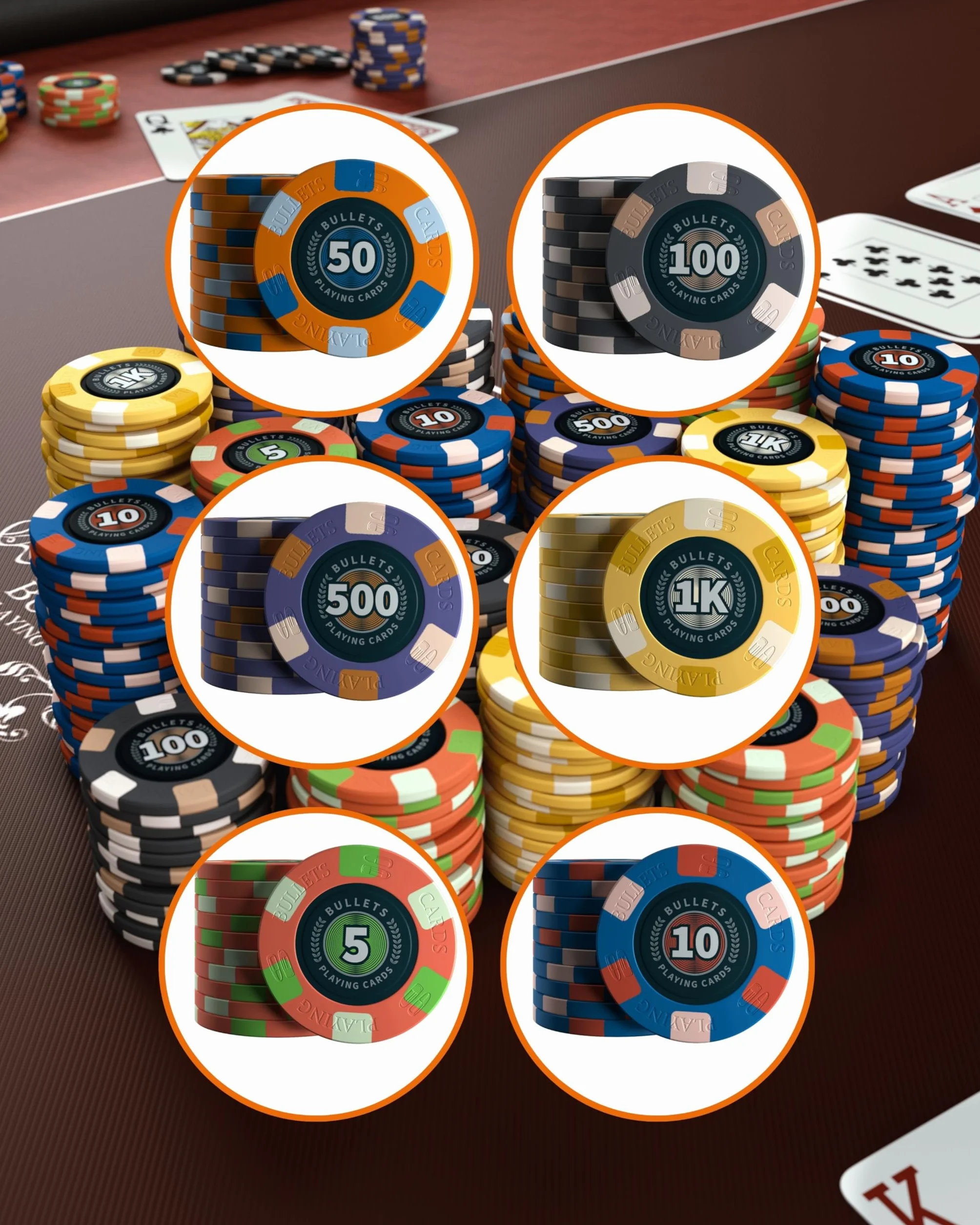 Bullets Playing Cards, 25 x ceramiczny żeton do pokera Richie, wartość 1k (1000), do zestawu do pokera, 10 g, średnica 4 cm (żółty)